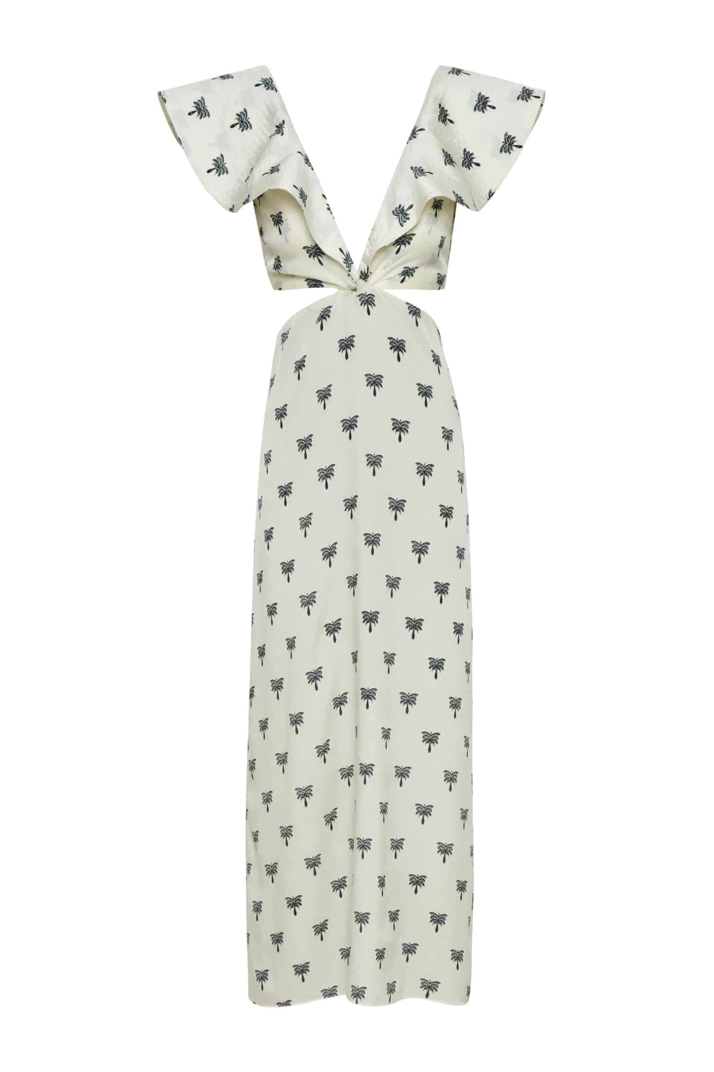 Quetzal Martellato Silk Midi Dress / Ivory - Black Polka Palms - miniatura 1
