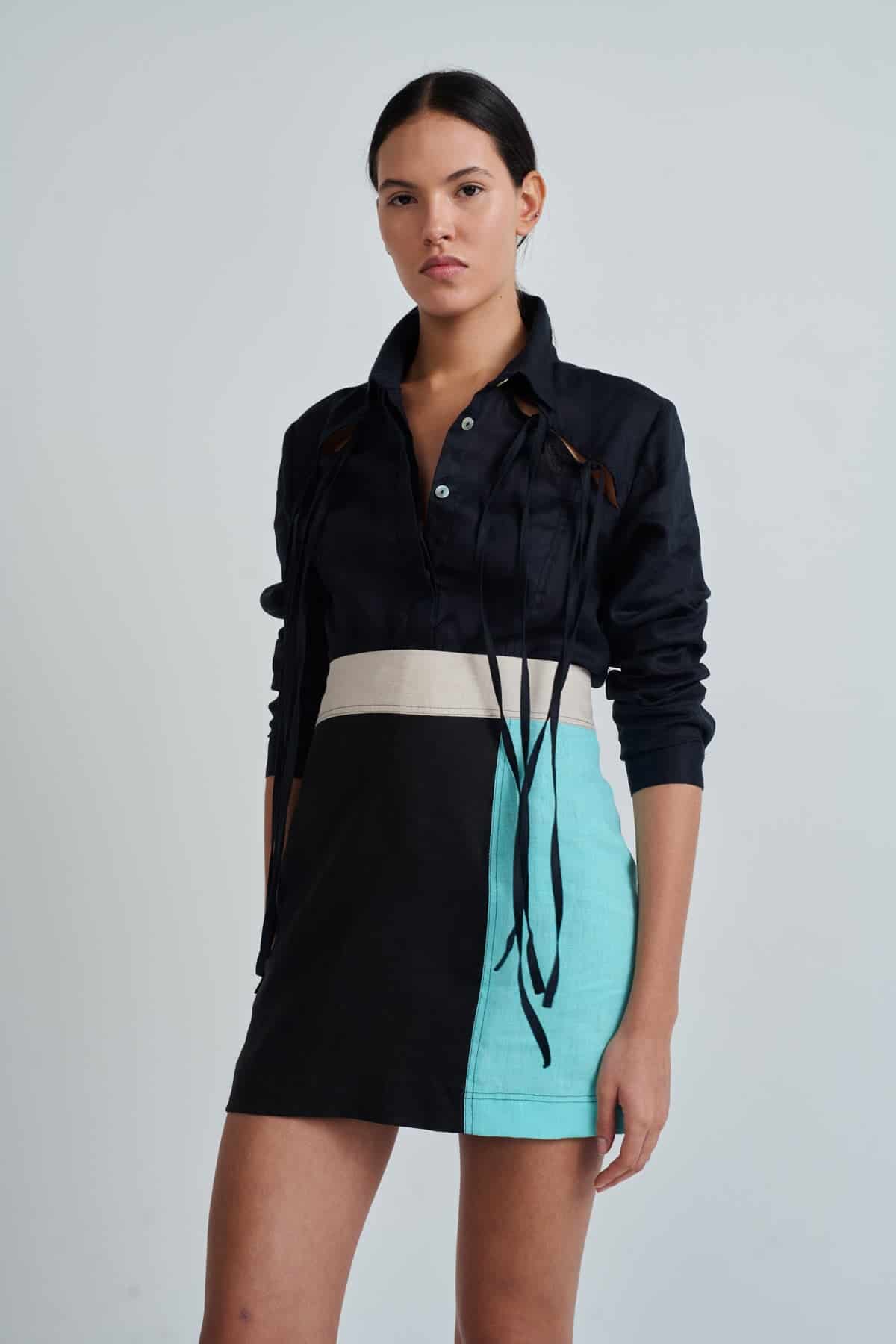 VOULA SKIRT BLACK/NATURAL/AQUA - miniatura 1