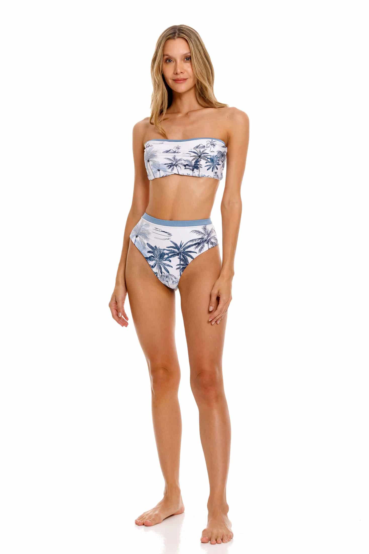 Top Strapless De Bikini Palmeras Azul - miniatura 3