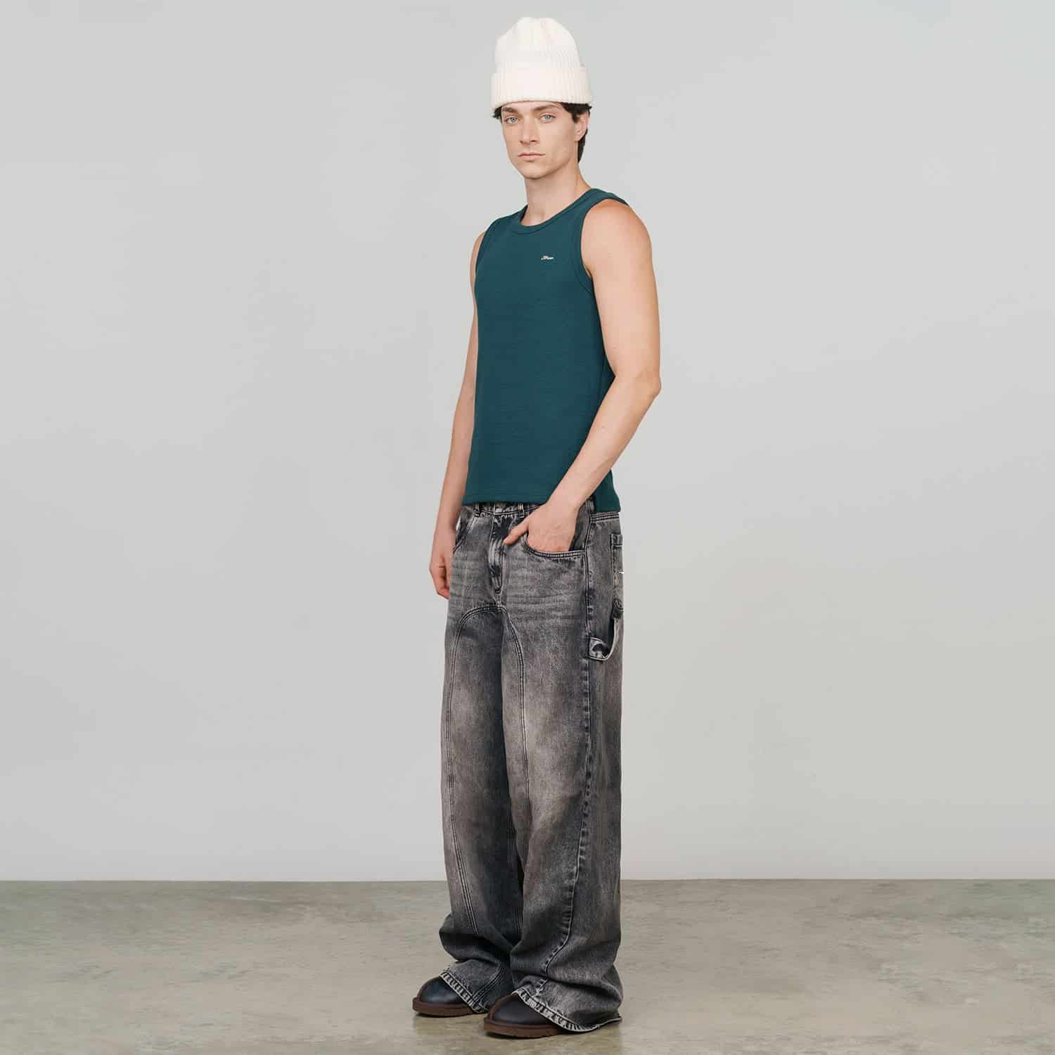Textured Sleeveless T-Shirt - Pine Green - miniatura 5
