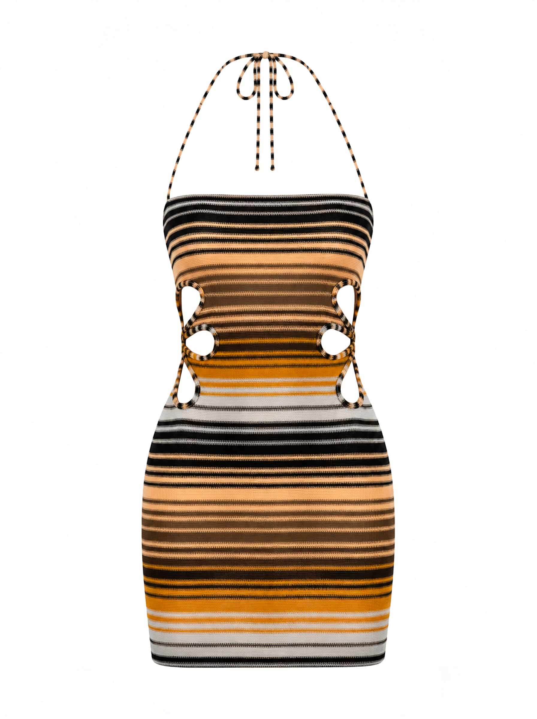 ROSITA DRESS BROWN MULTI STRIPE - miniatura 1