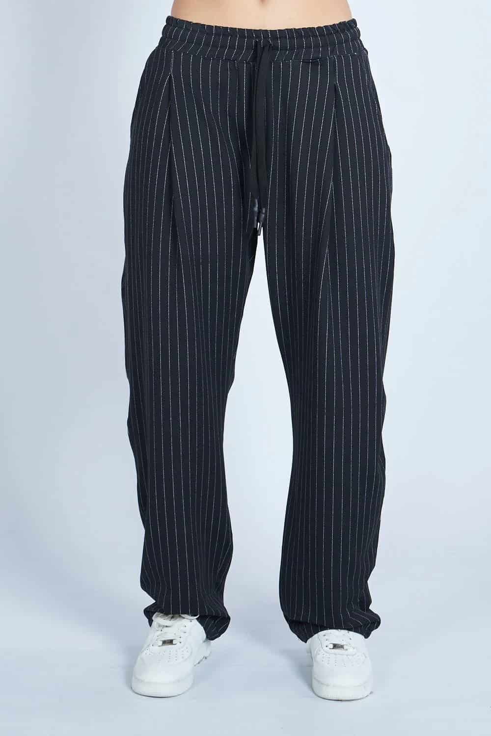 Pantalón jogger balloon raya tiza con prenses Negro - miniatura 2