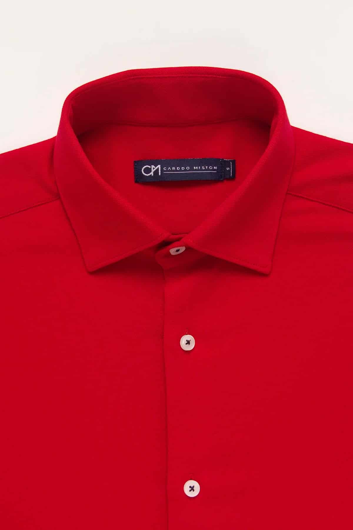 Camisa Piqué Botón Contraste Algodón Rojo - miniatura 2