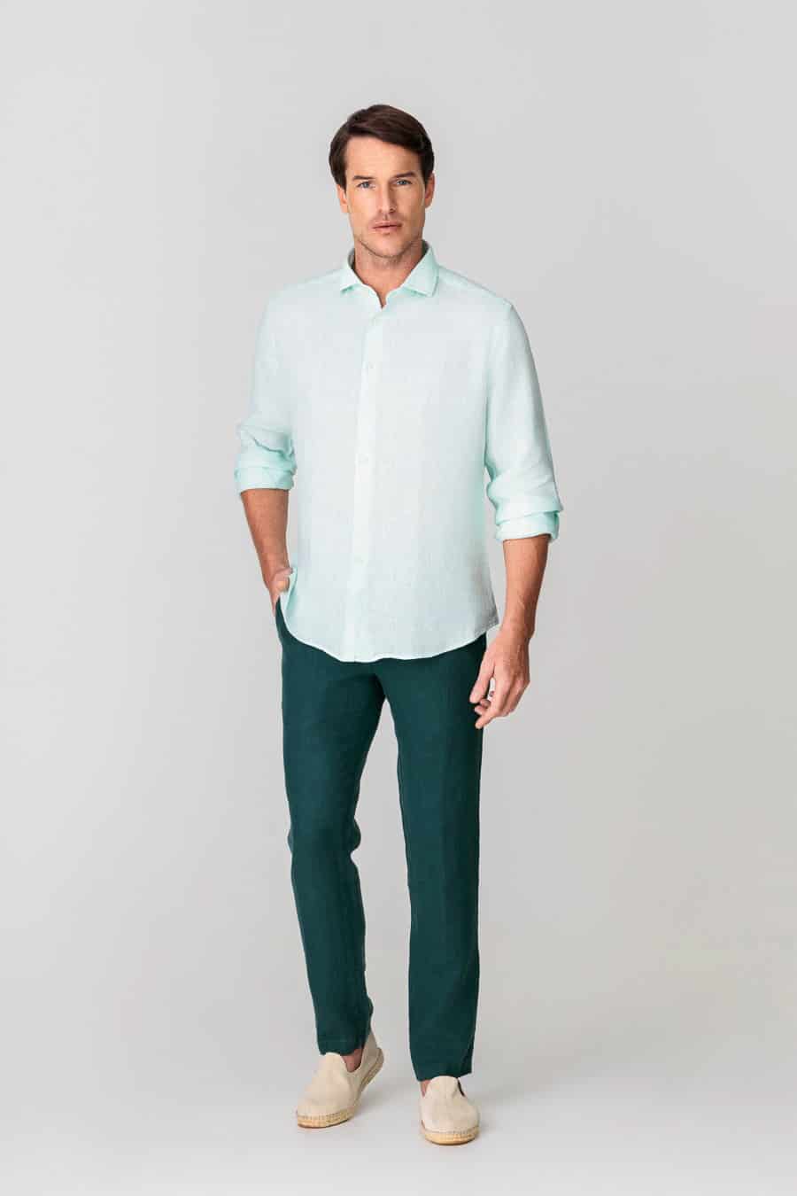 Men's linen shirt light turquoise - miniatura 2
