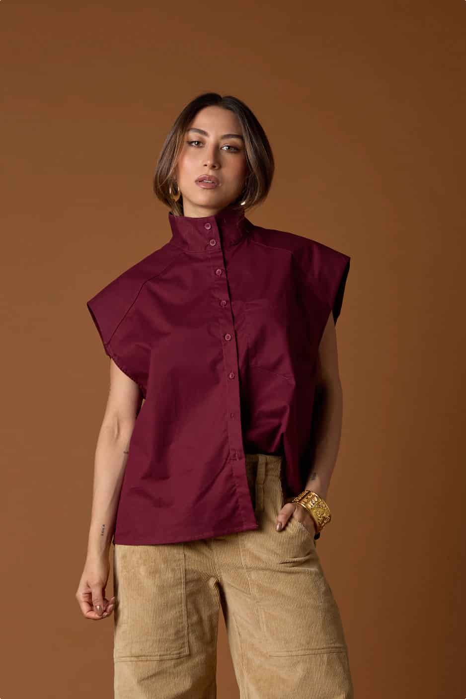 Tinto Funnel-Neck Shirt | Vino - miniatura 1