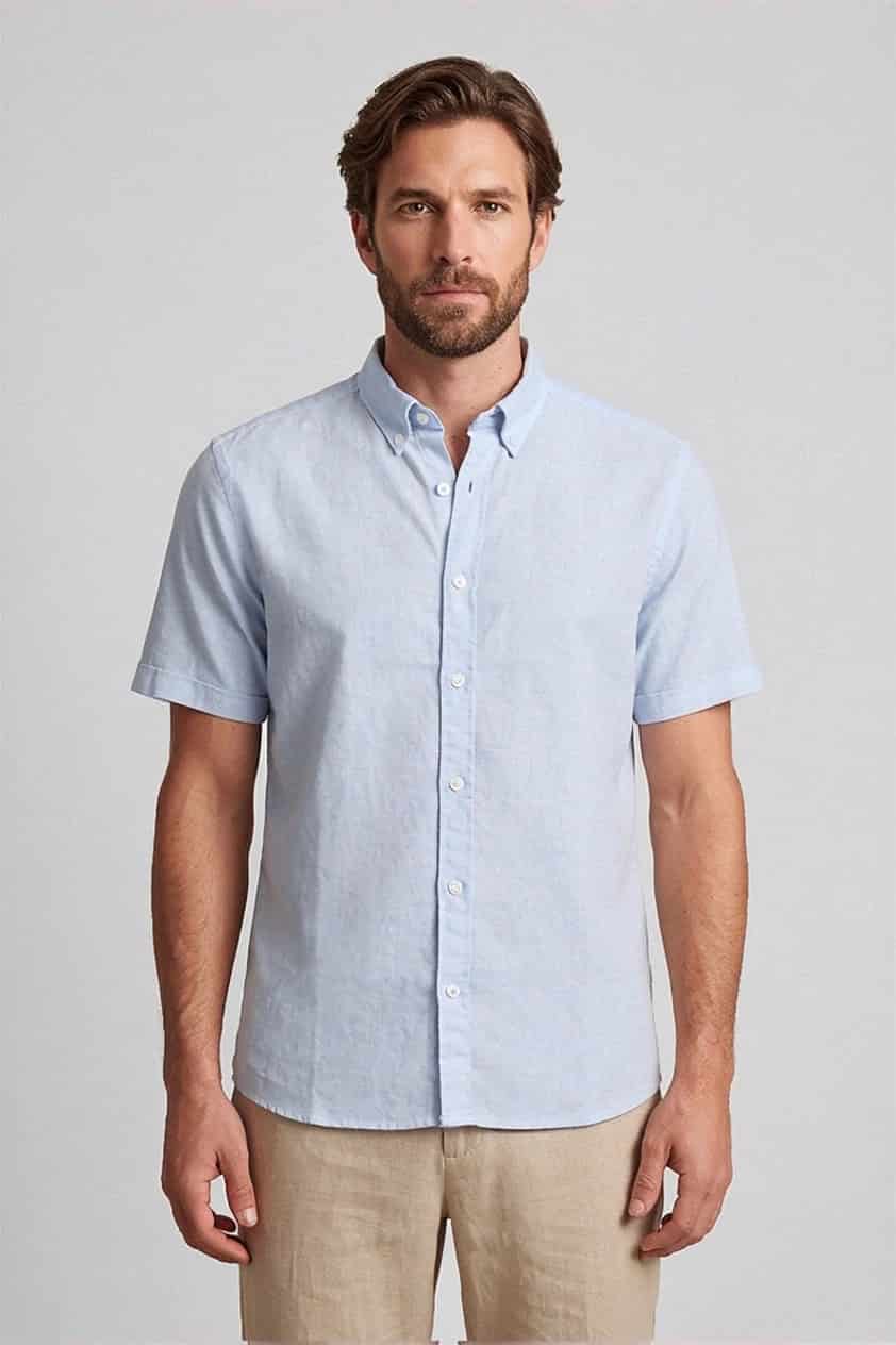 Camisa en lino y algodón manga corta para hombre Jon Sonen 017225037 - miniatura 3