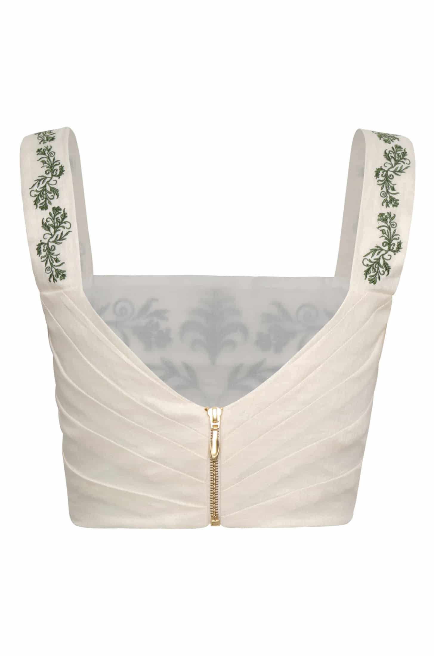 Marimba Embroidered Linen Top / Ivory Green Buganvilias - miniatura 3