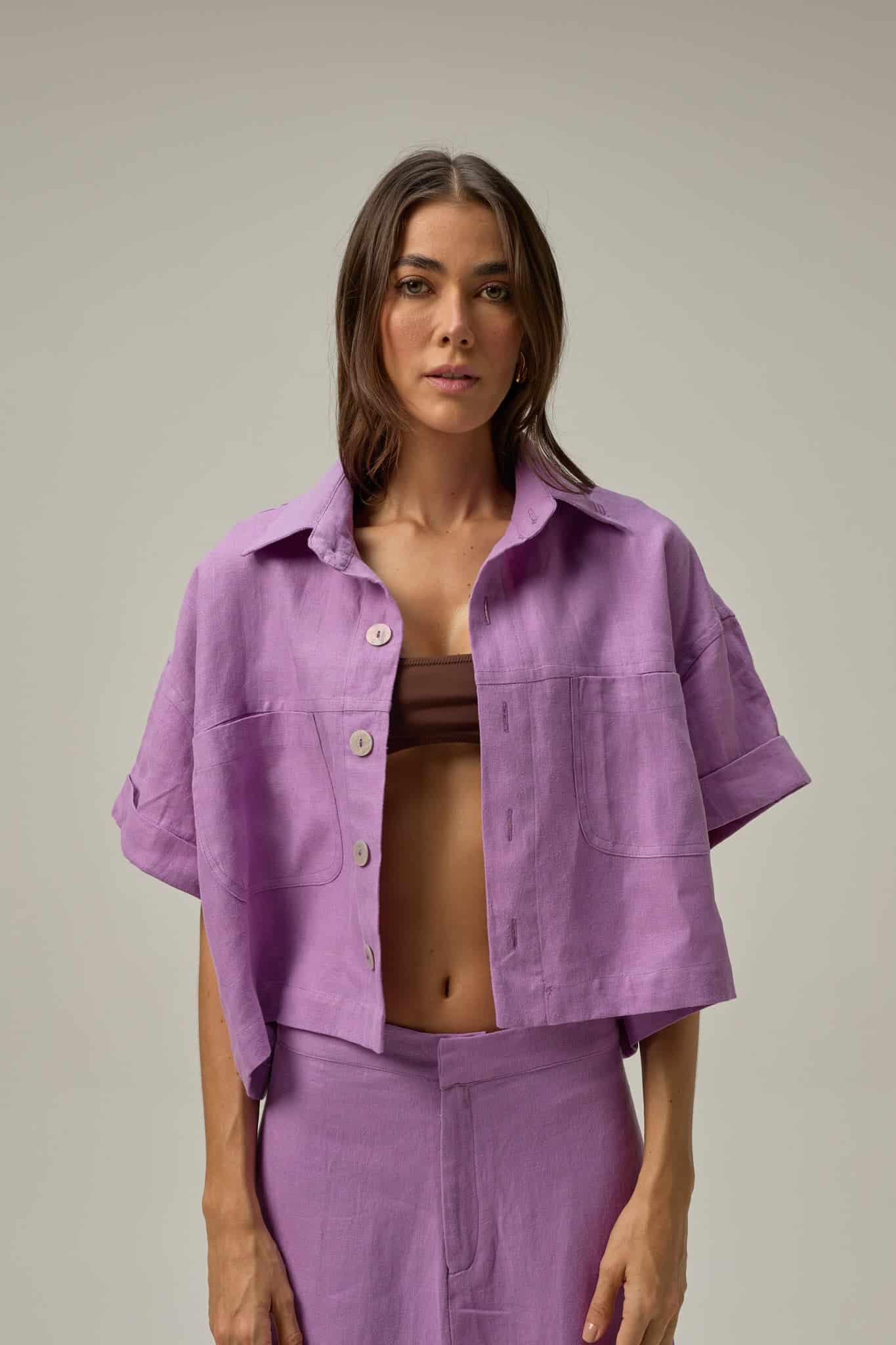 Camisa Rise de lino | Morado - miniatura 1