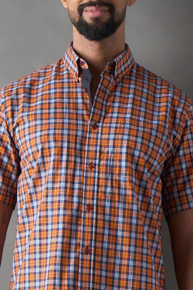 Camisa manga corta a cuadros naranja - miniatura 3