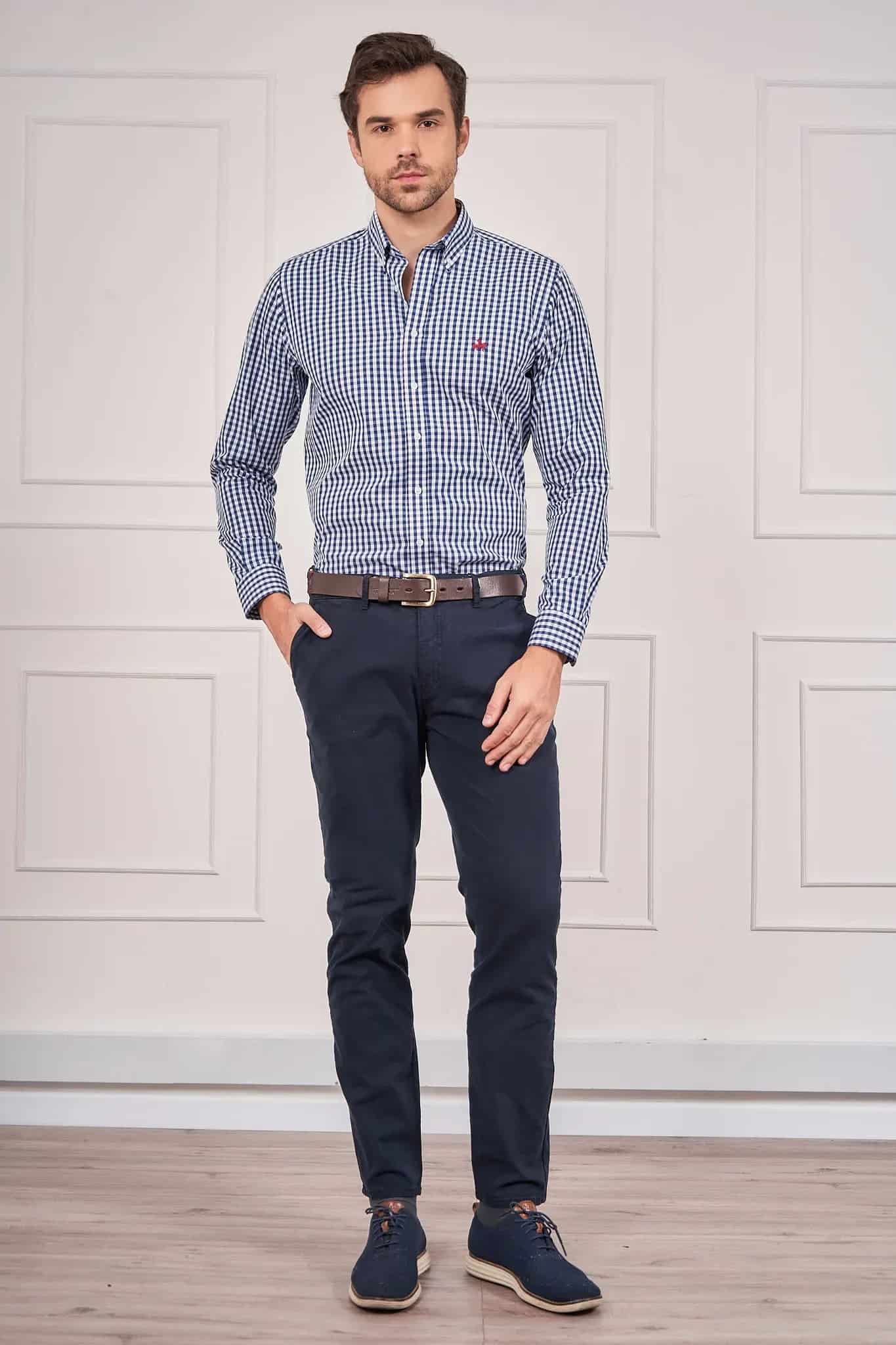 Camisa cuadros Hombre Azul Oscuro - miniatura 3