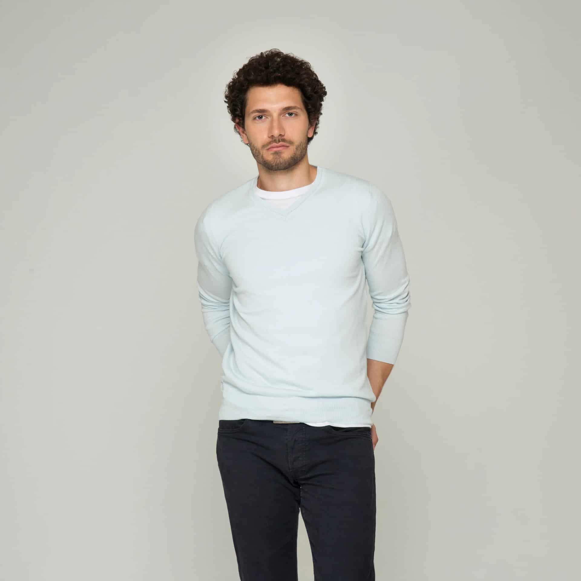 Saco Cuello V Algodón Azul Cielo - miniatura 1