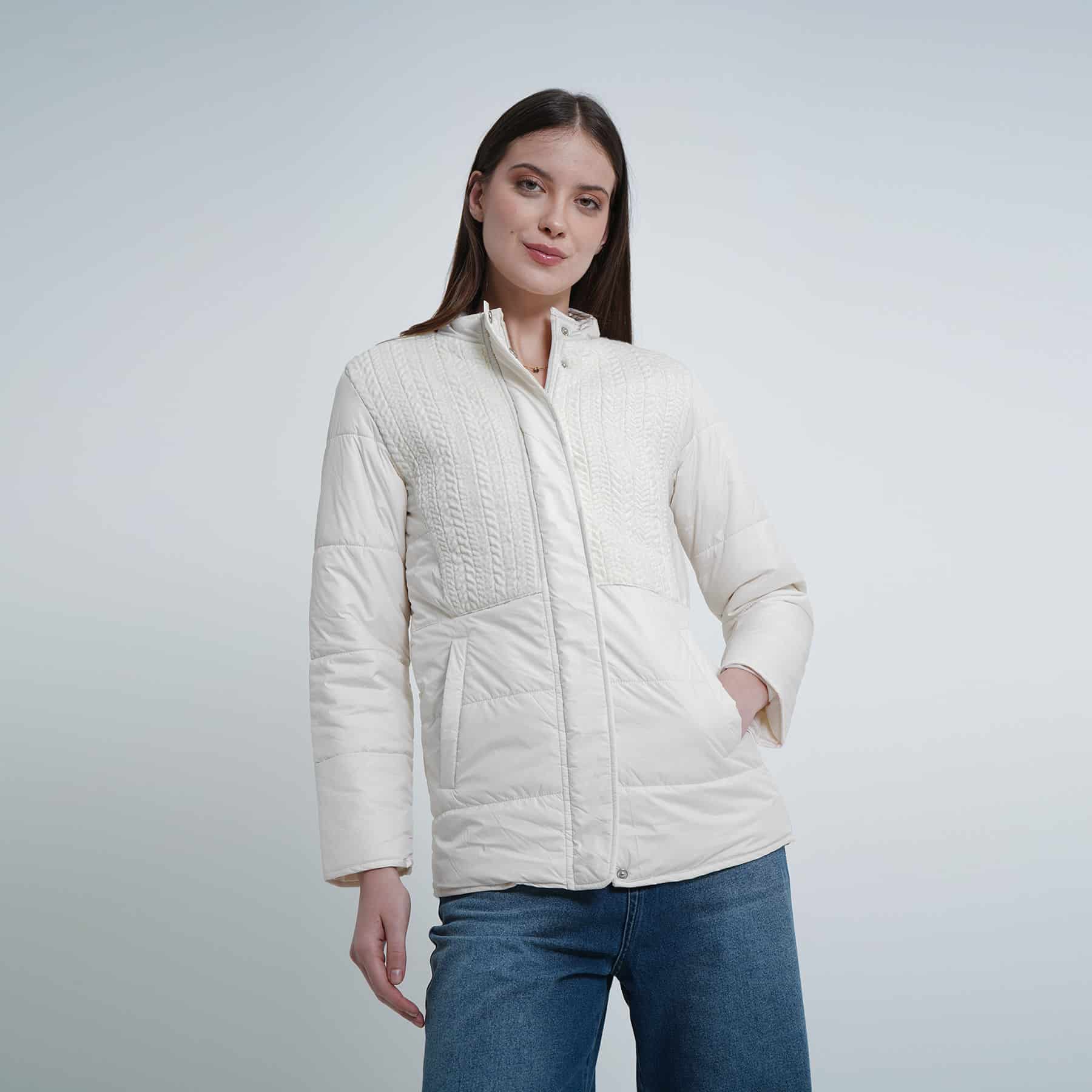 Chaqueta acolchada cuello alto con tejido - miniatura 12