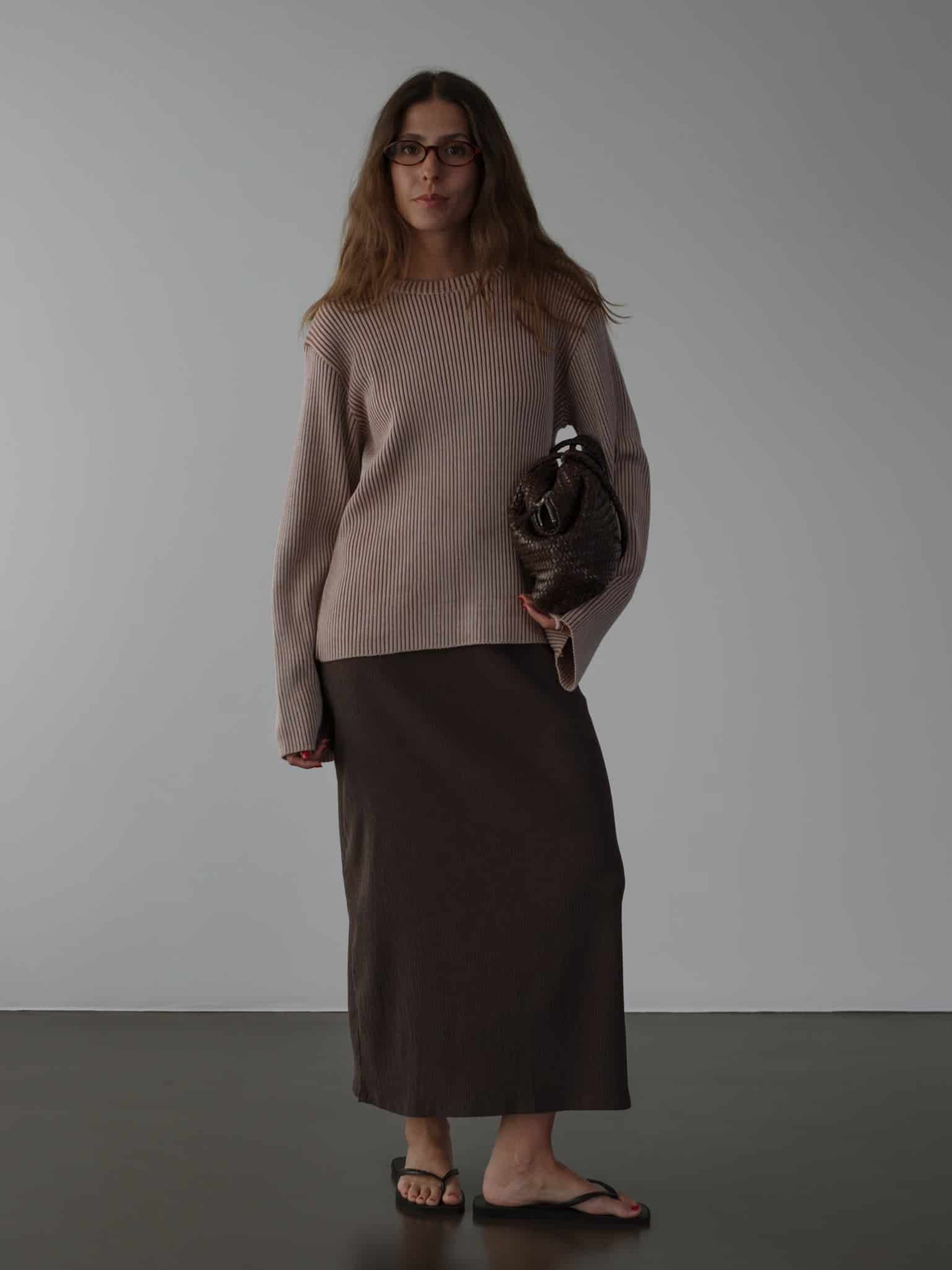 CHUNKY RIB SWEATER - NATURAL & BROWN - miniatura 8