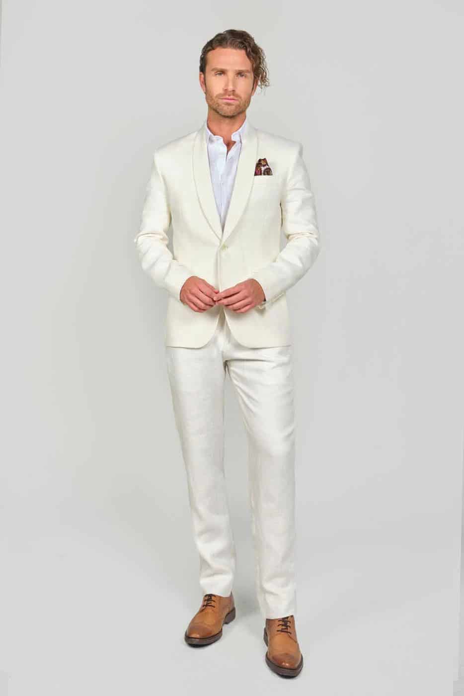Traje Formal Sobre Medida Lino Marfil - miniatura 2