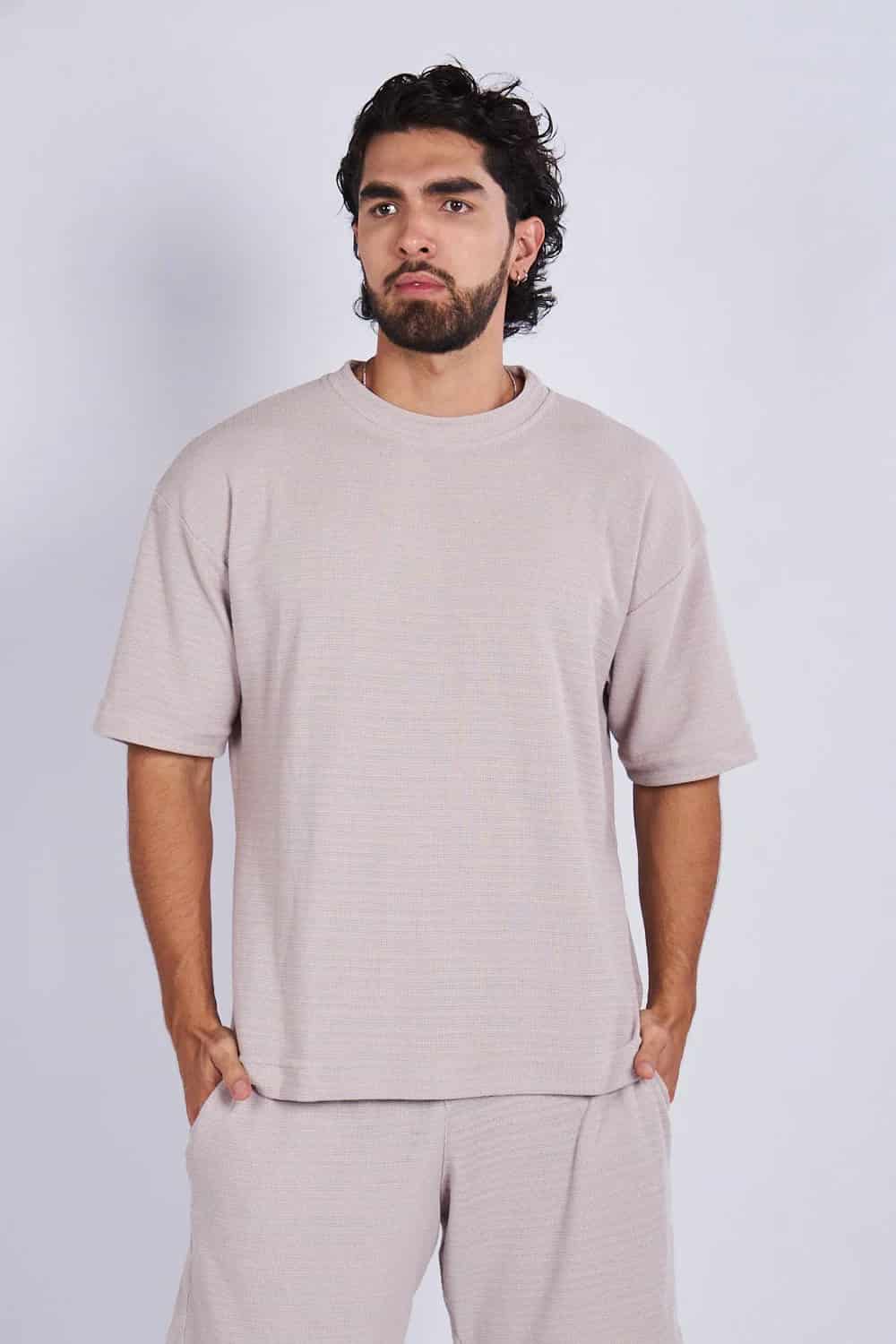 Camiseta oversize textura horizontal Caqui - miniatura 1