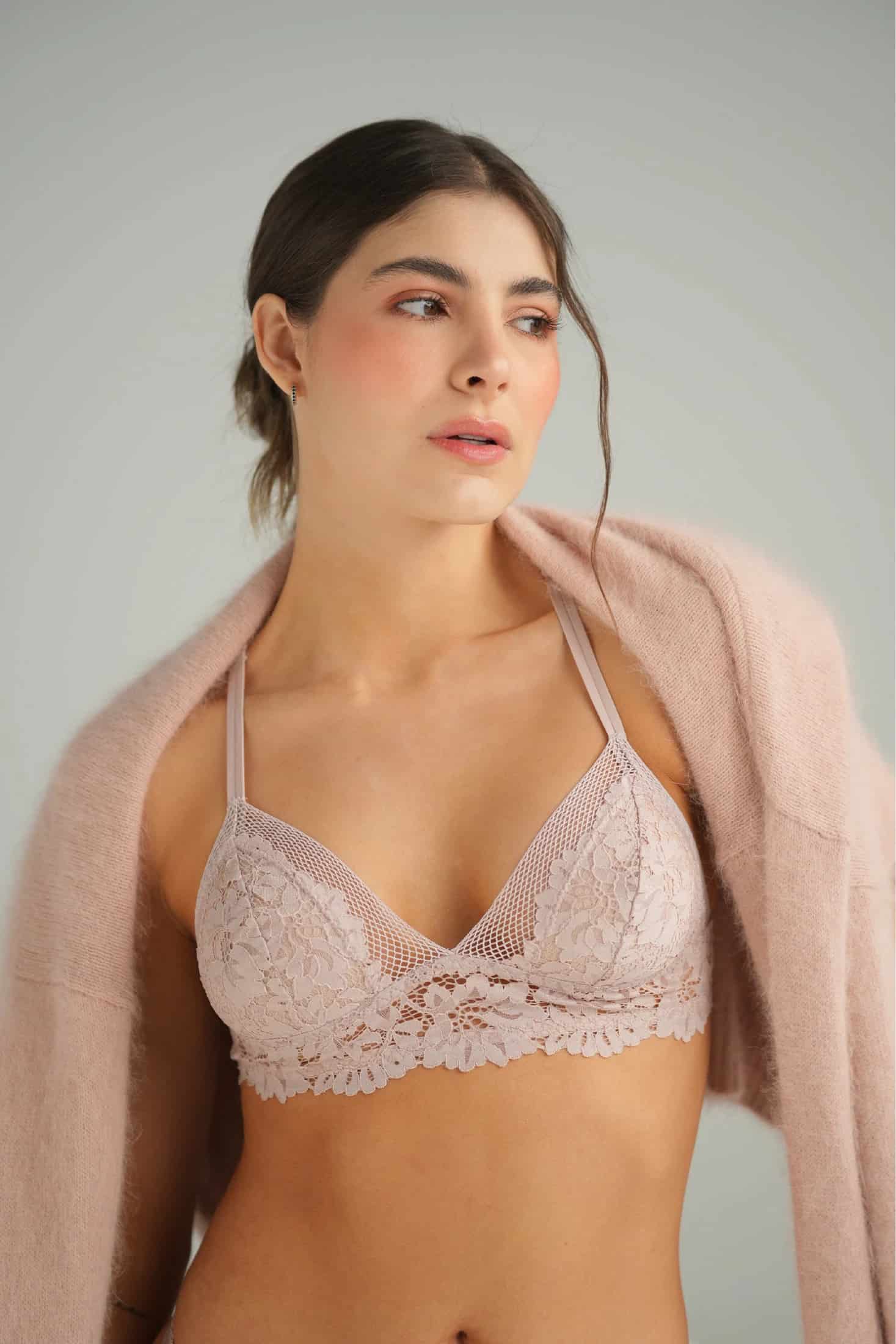 BRALETTE ELLIPSE SIN ARO EN ENCAJE TOTAL COMODIDAD VINTAGE TAUPE - miniatura 1
