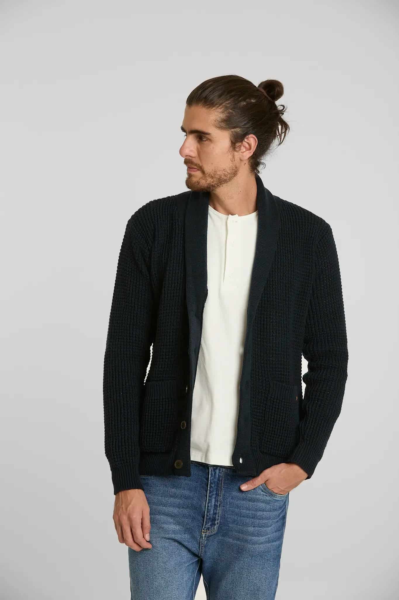 Sweater Tejido Shawlneck Azul Oscuro - miniatura 8