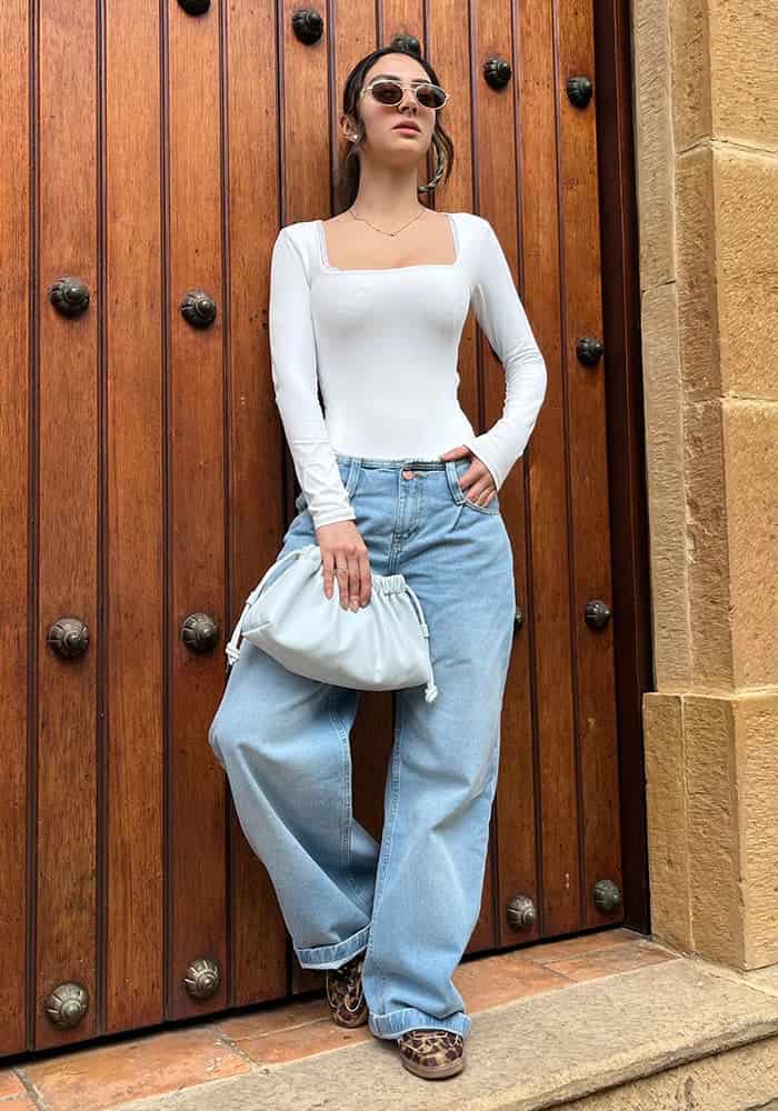 Wide Leg Baggy Tiro Bajo Sin Pretina Azul Claro - miniatura 1