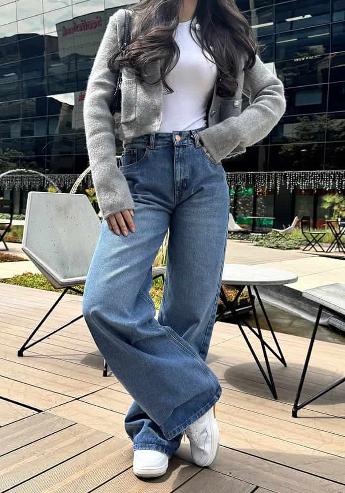 Jean Rígido Wide Leg Baggy para Mujer Tono Azul Medio - miniatura 2