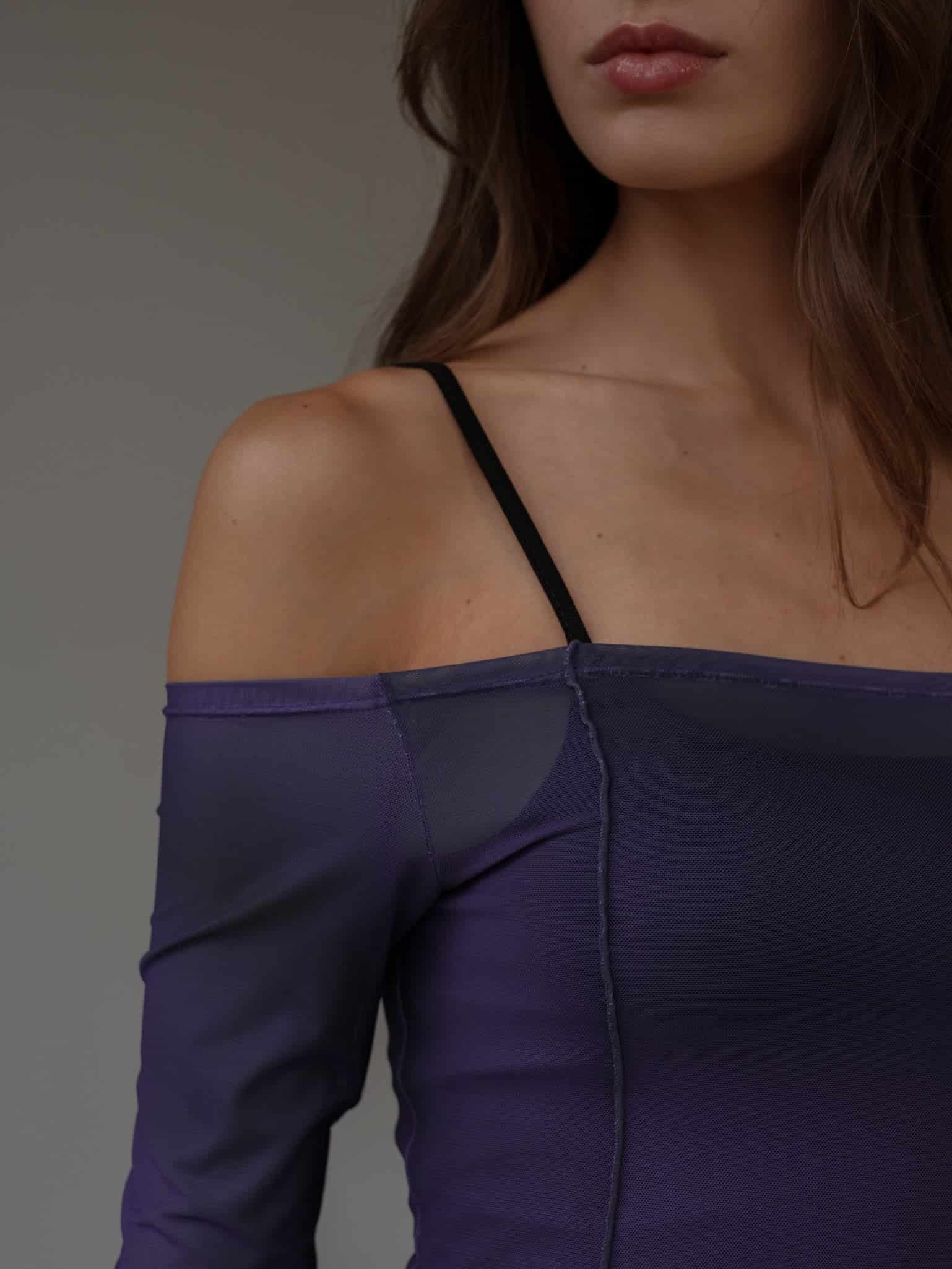 OFF SHOULDER MESH DRESS - MYSTIC PURPLE - miniatura 6