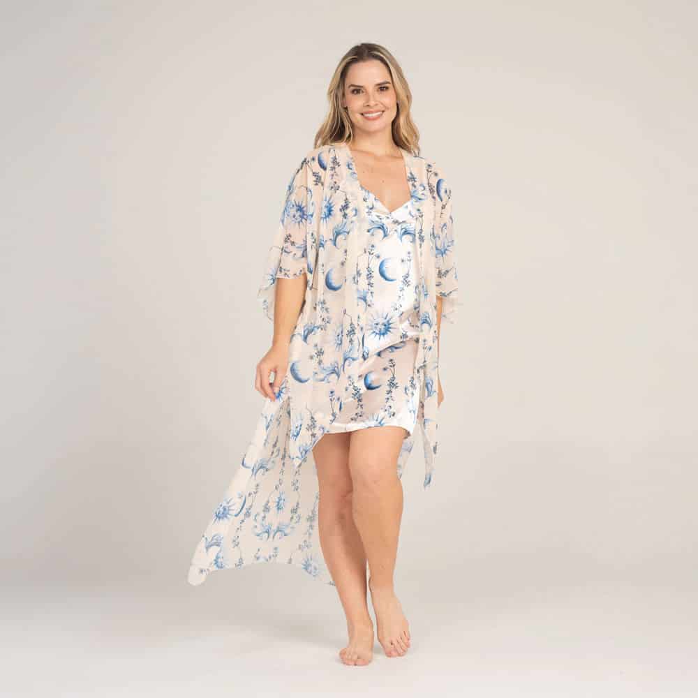 Kimono Manga 3/4 con Estampado Capsula Santorini. - miniatura 1