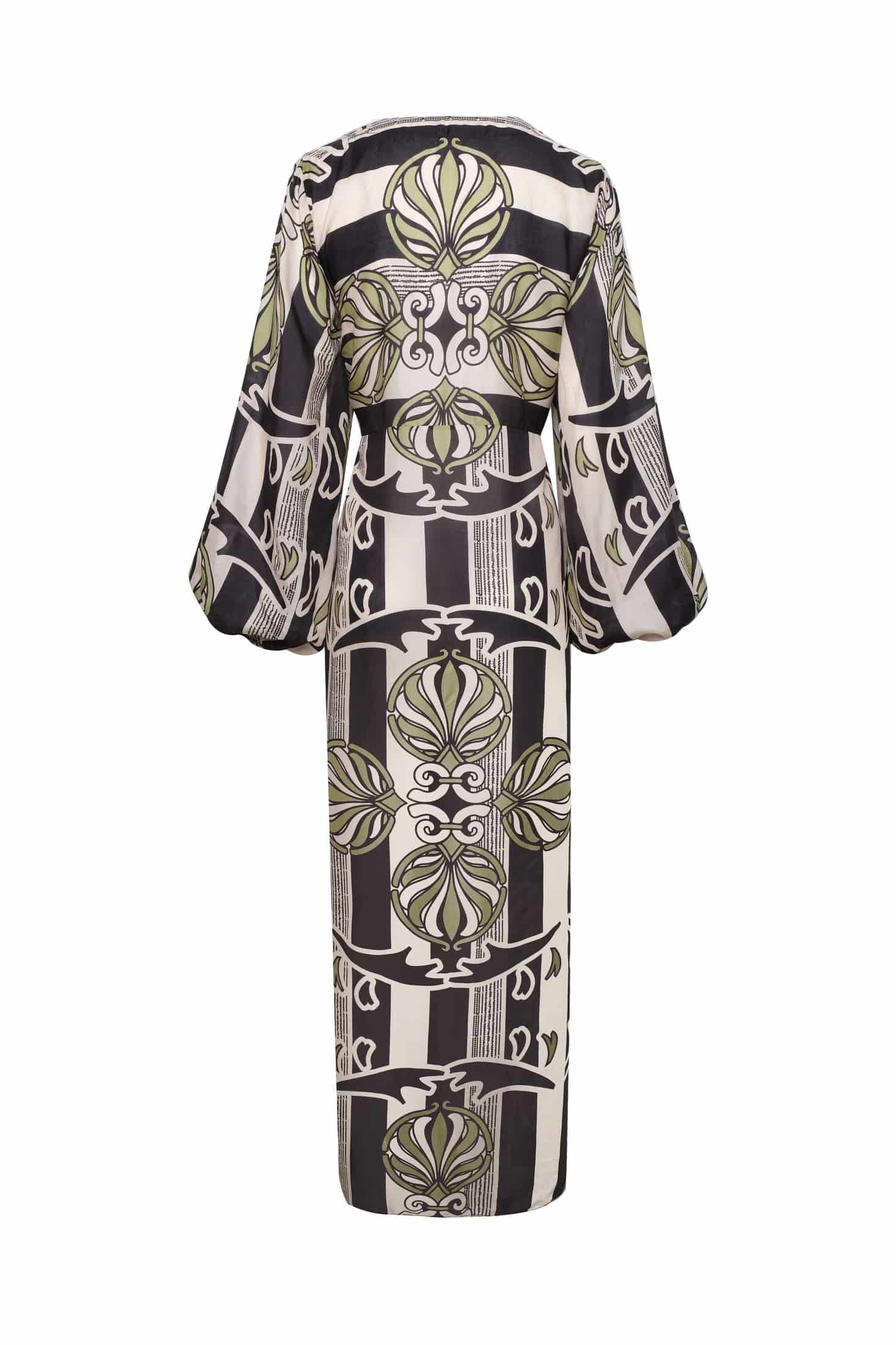 Hojarasca Cotton Silk Maxi Dress / Navy Ornament Stripes - miniatura 8