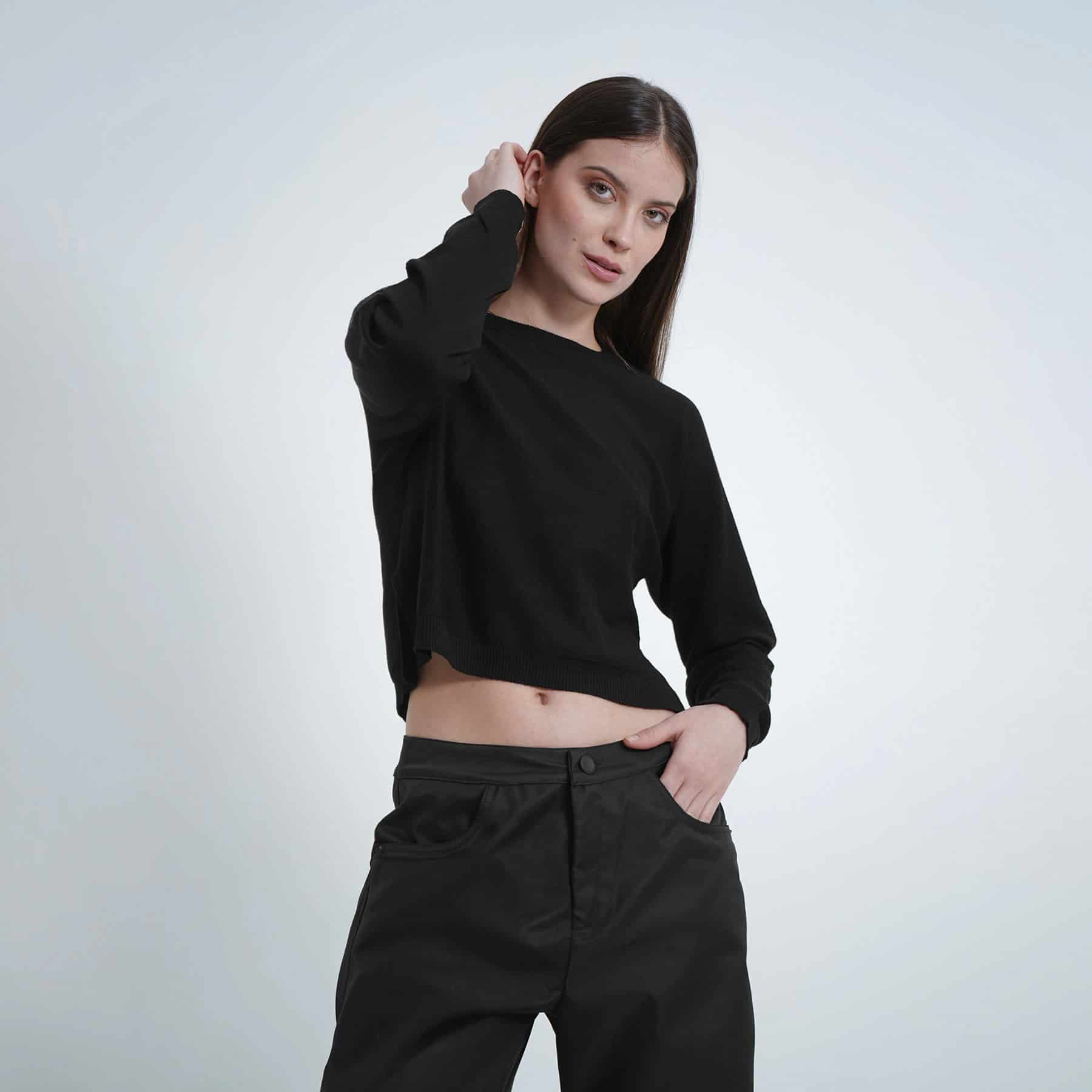 Sweater crop cuello redondo manga larga - miniatura 1