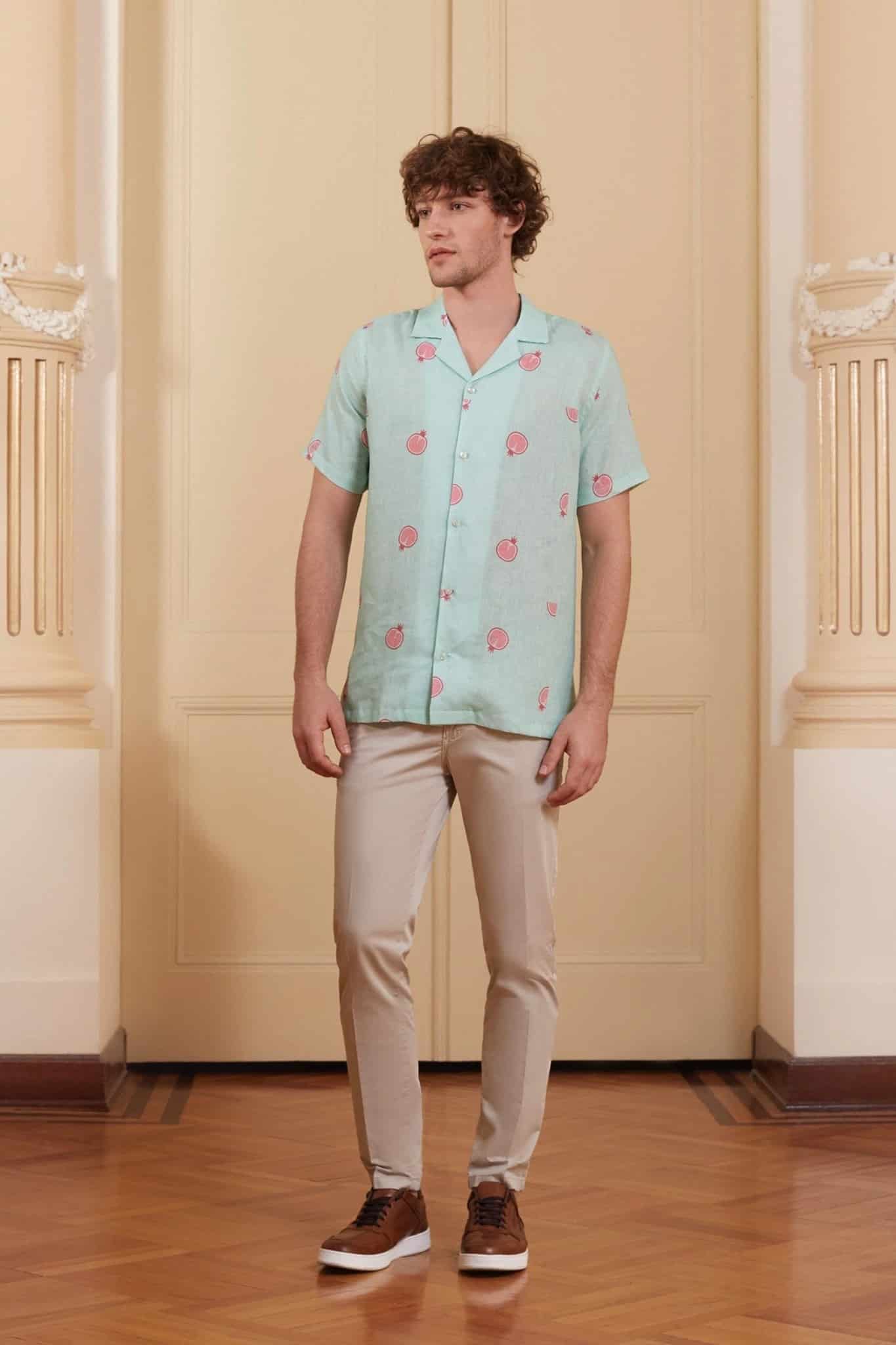Men's bastión linen shirt turquoise - miniatura 2