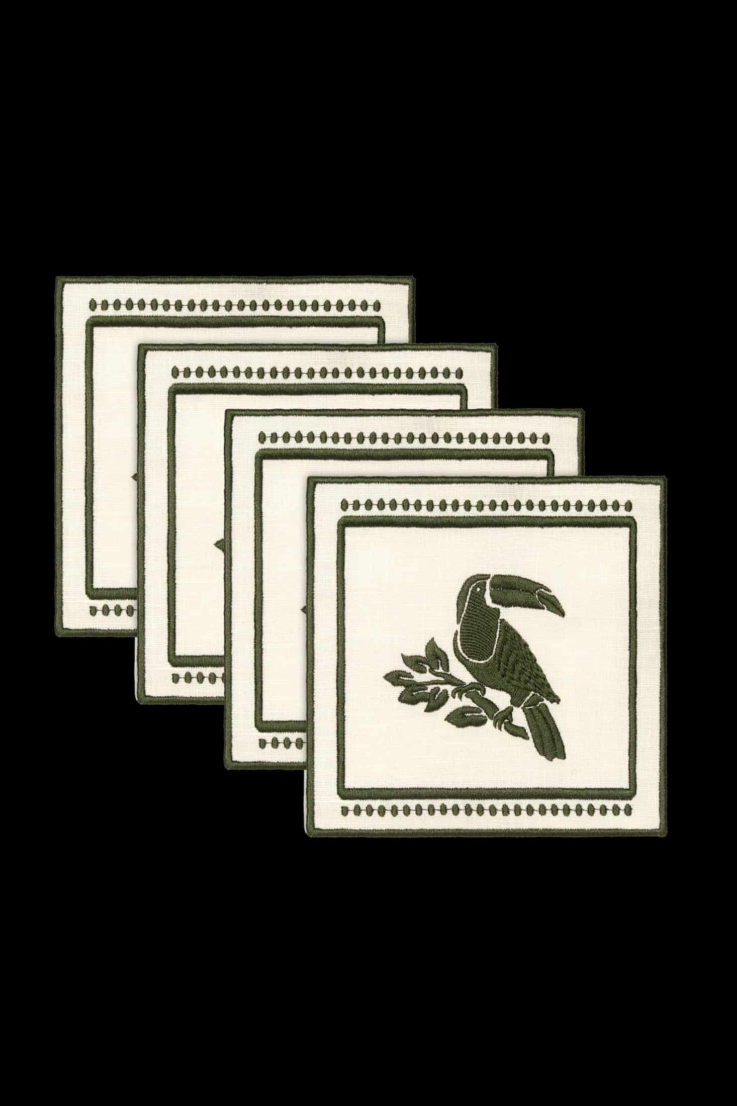 Tucan Linen Cocktail Napkin Set of 4 / Green - miniatura 1