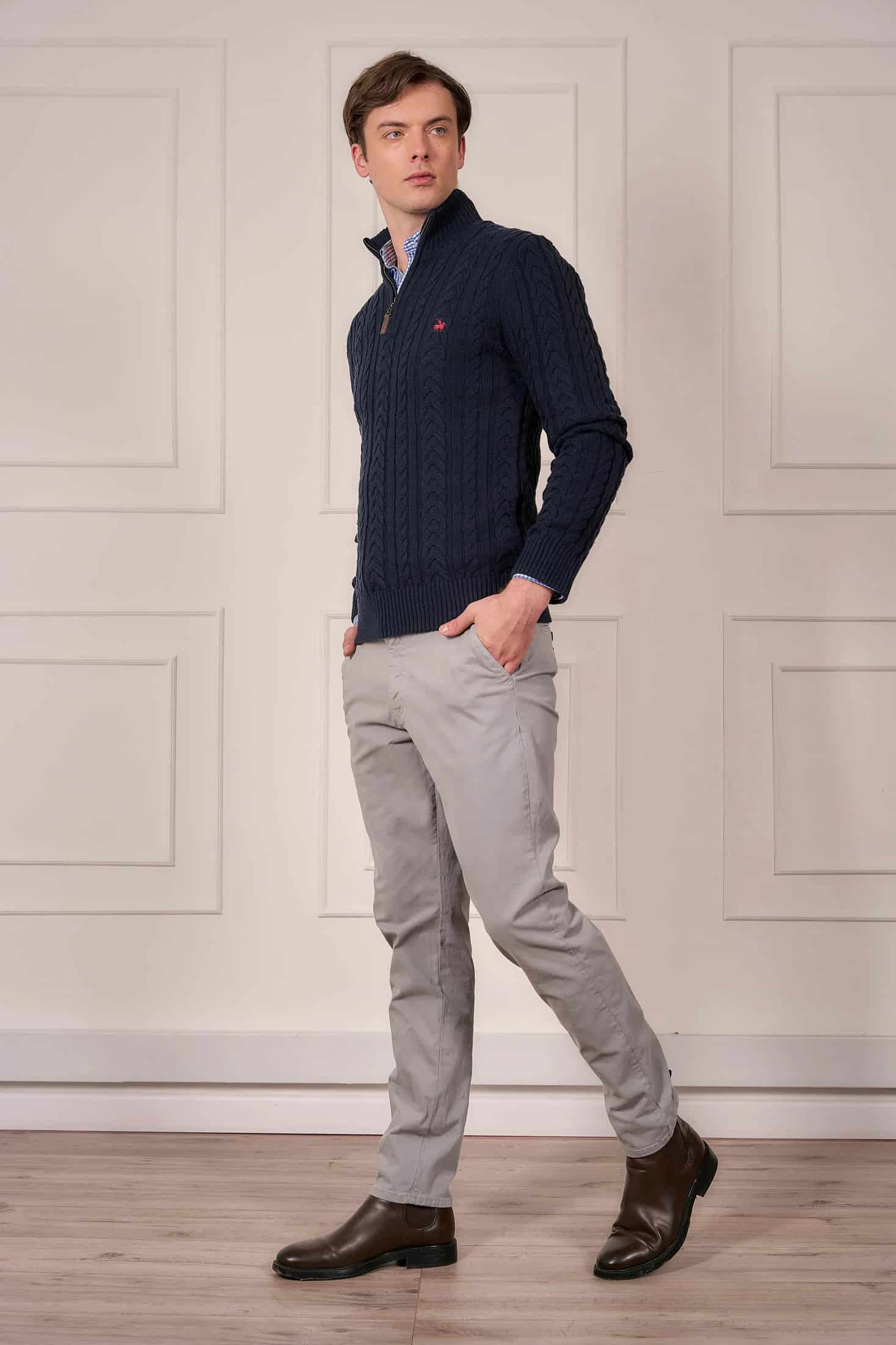 Suéter Halfzip Trenzado Rib Hombre Azul Oscuro - miniatura 3