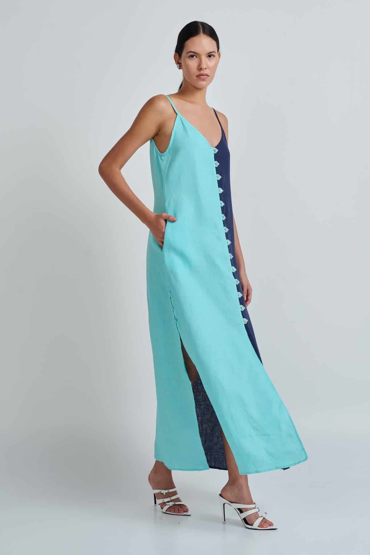 YANNA DRESS AQUA/NAVY - miniatura 4