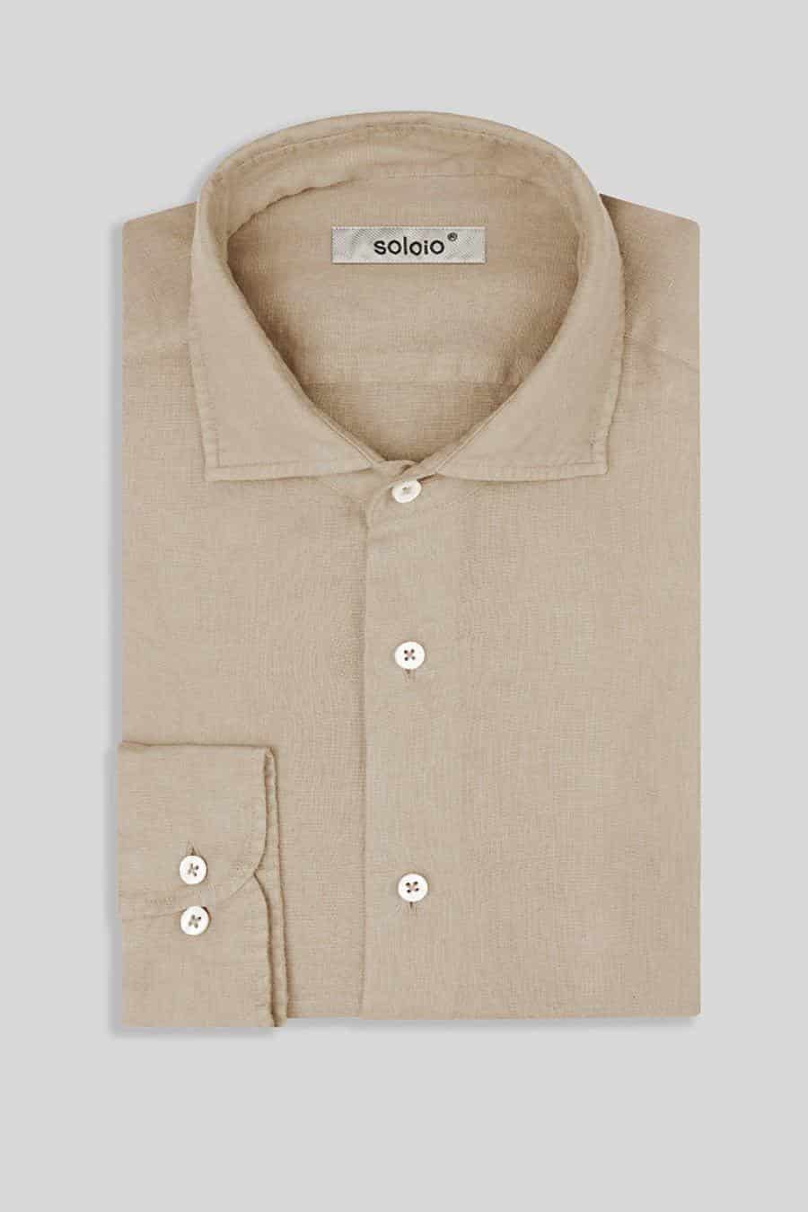 Men's linen shirt beige basic - miniatura 8