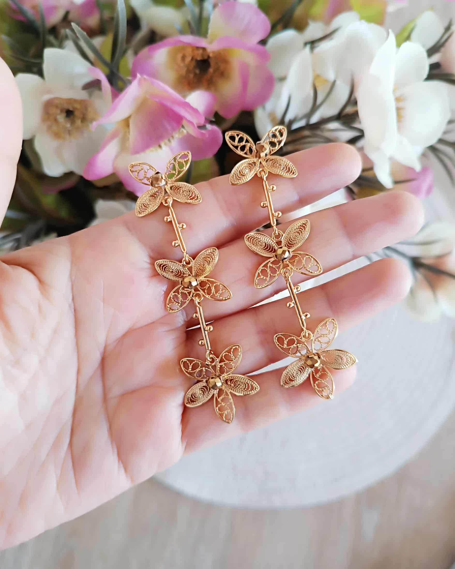 Aretes filigrana tres flores Berenice - miniatura 3