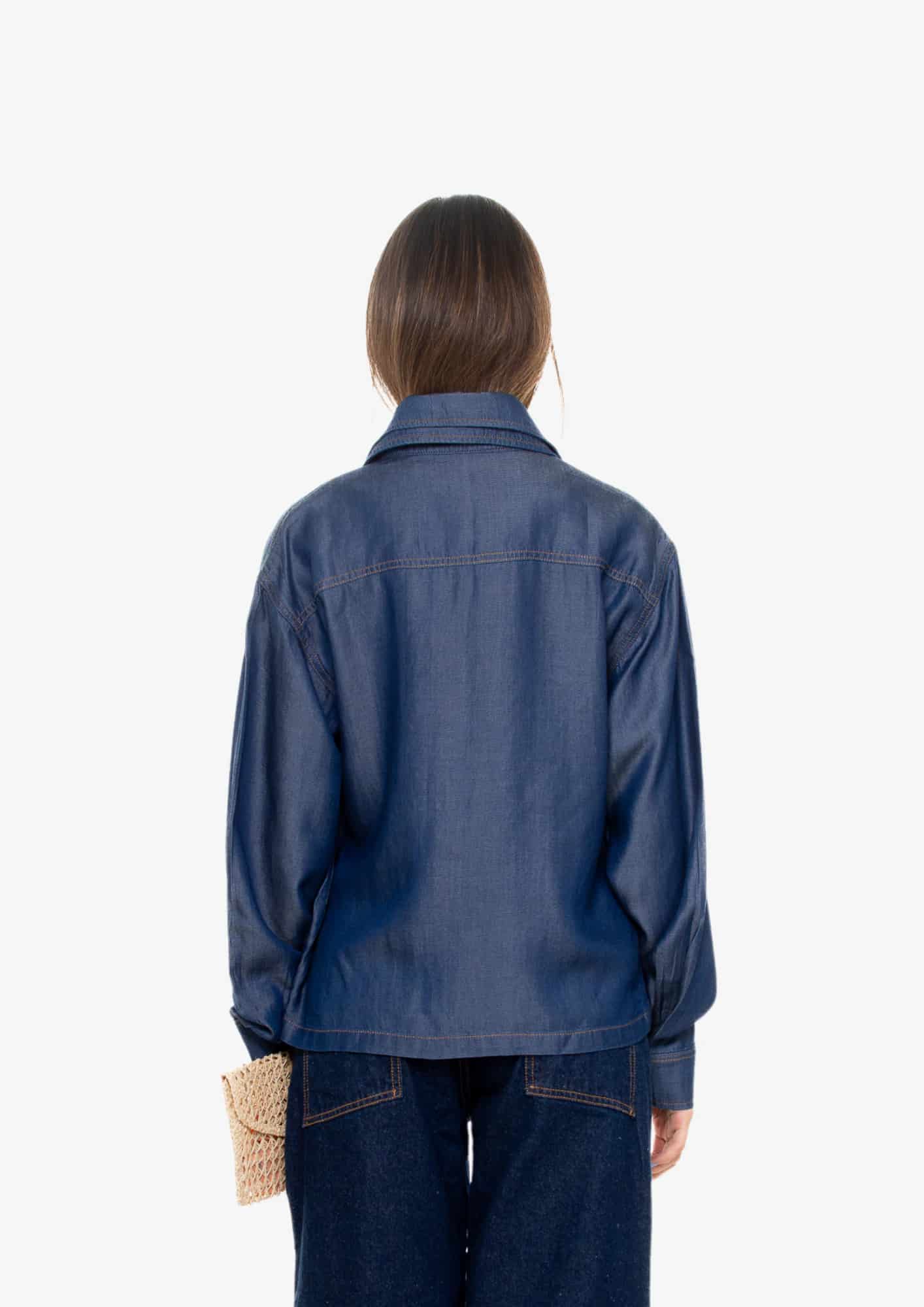 Dark-Wash Long-Sleeve Double Neck Shirt - miniatura 2