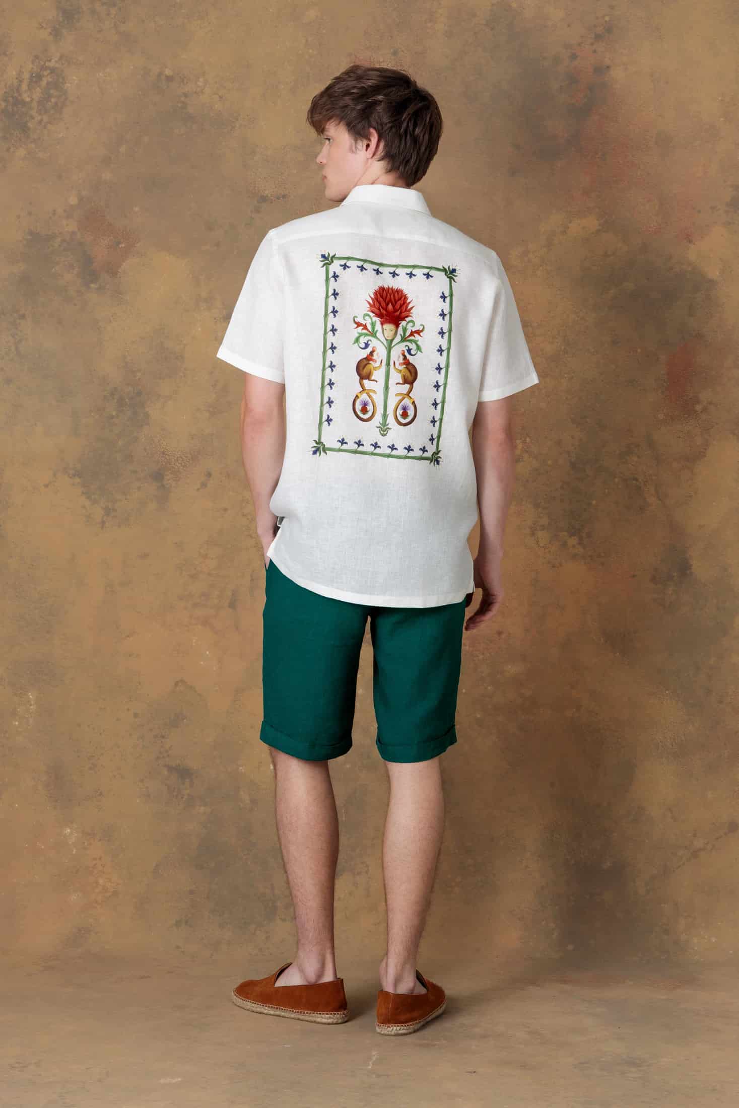 Men's linen shirt bowling spina white - miniatura 2