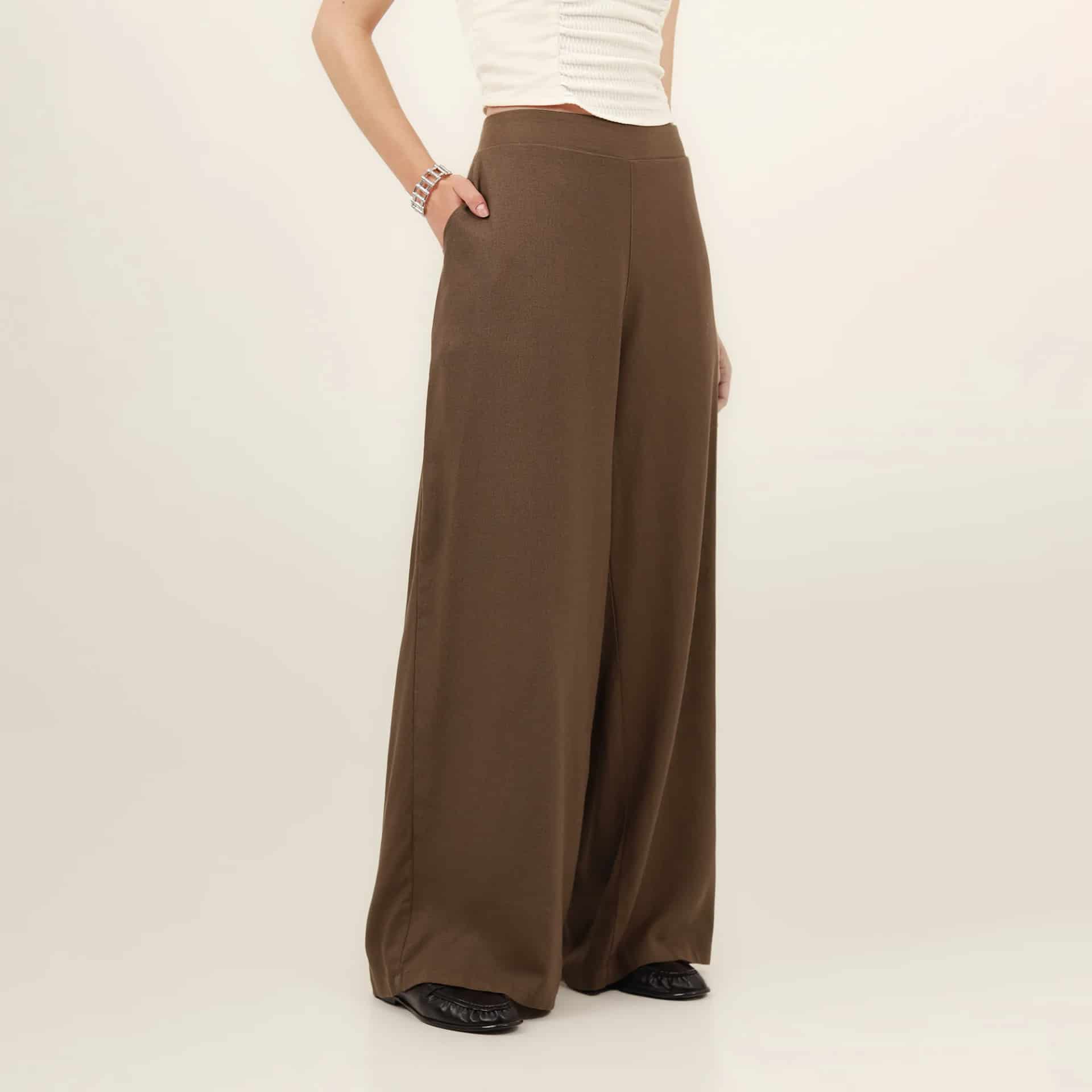 Pantalón palazzo bota ancha con elastico en cintura - miniatura 9
