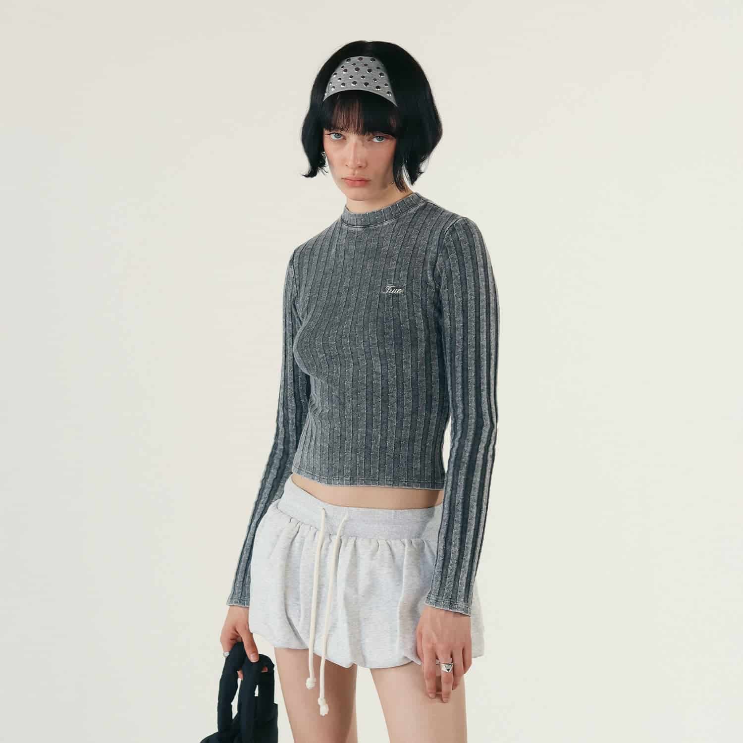 Slim Ribbed Long Sleeve - Washed Black - miniatura 2