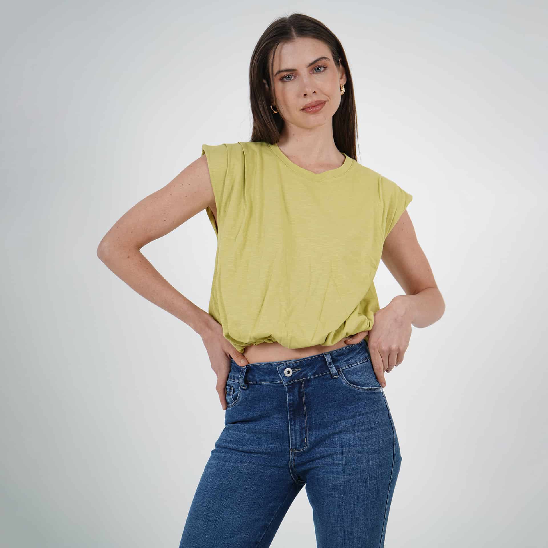 Camiseta crop top globo cuello redondo manga rodada - miniatura 1