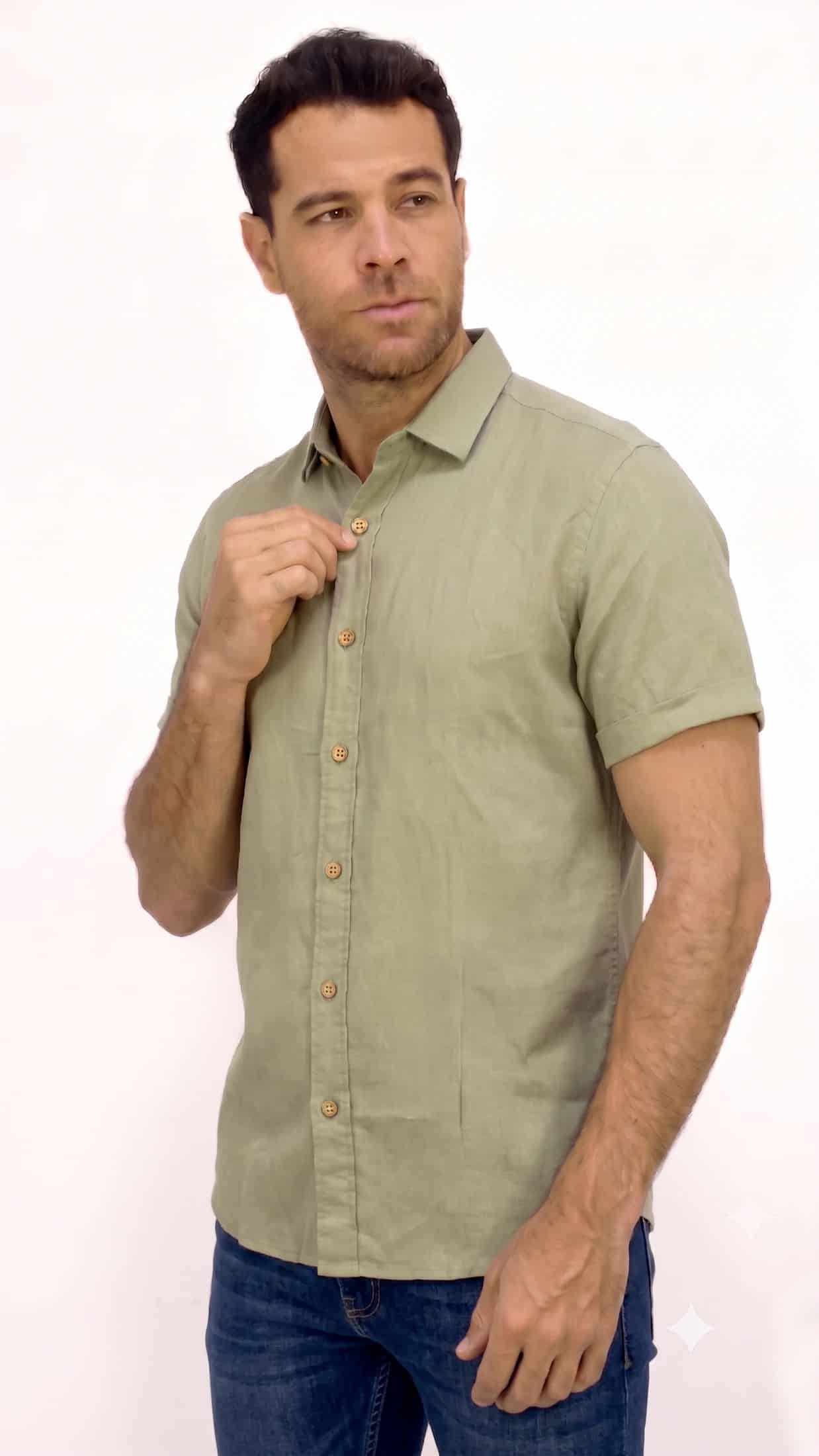 CAMISA LINO MANGA CORTA GRIS PARA HOMBRE - miniatura 2