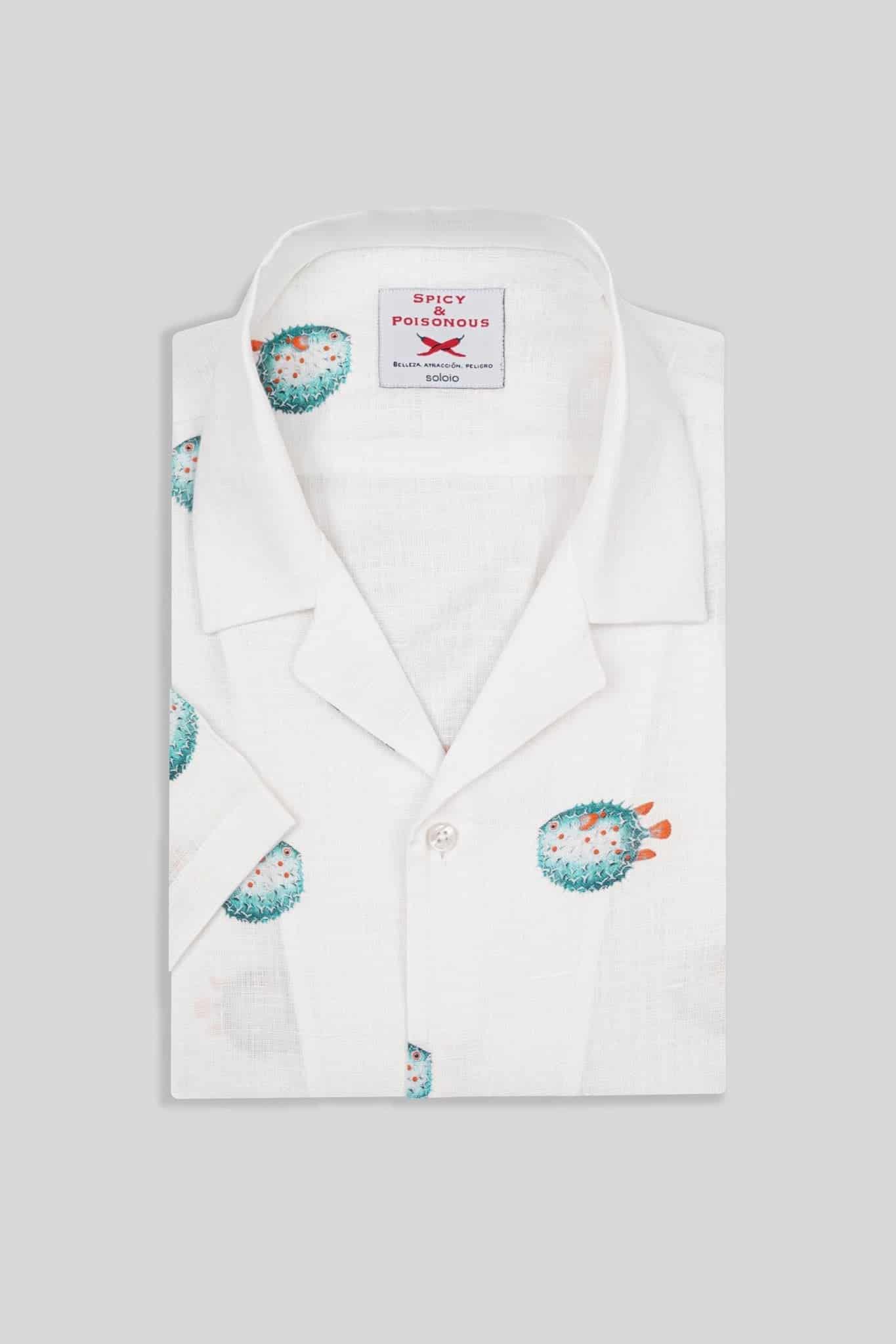 Men's linen shirt green separate pufferfish - miniatura 2