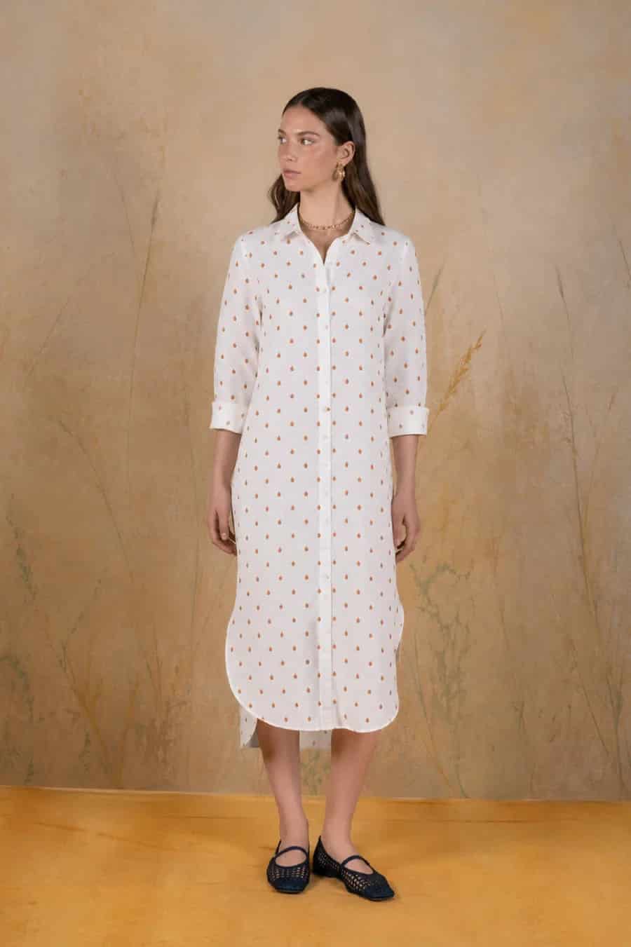 Women's Higuera linen shirt dress white - miniatura 1