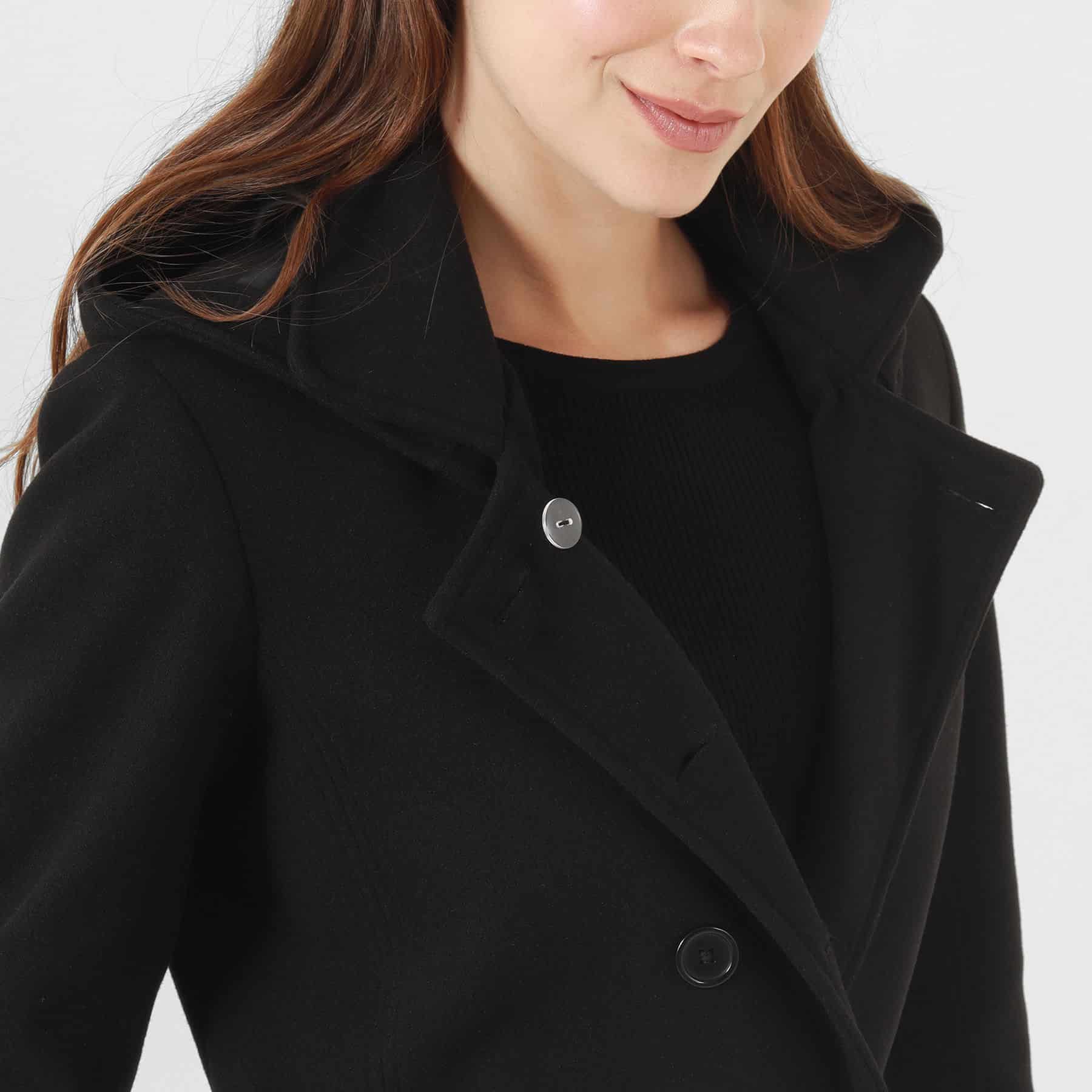 Chaqueta abrigo trench cruzado cuello solapa con capucha - miniatura 29
