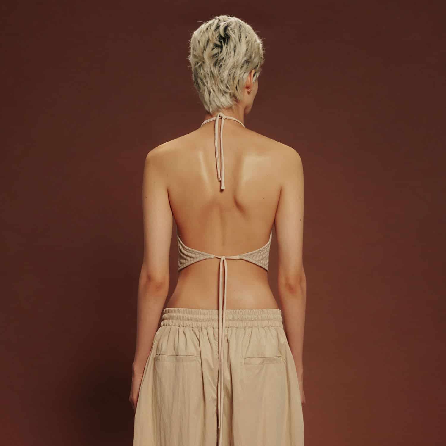 Textured Halter Top - Camel - miniatura 4