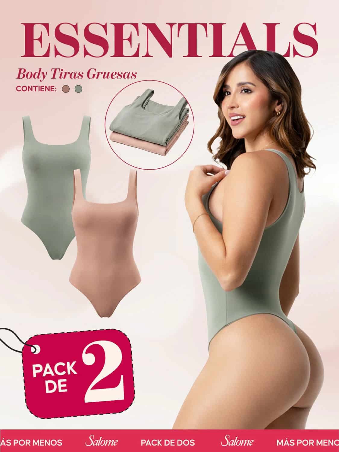 Paquete x2 Body Tiras gruesas, Escote Redondo, Control de Abdomen | Salome 5001 - miniatura 2