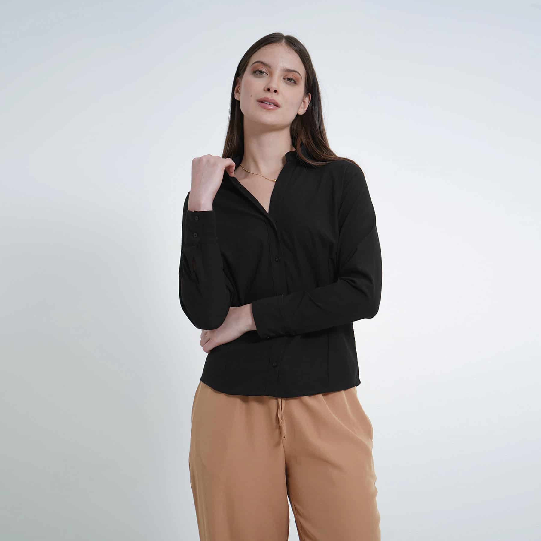 Blusa cuello camisero manga larga con pinzas de entalle - miniatura 7