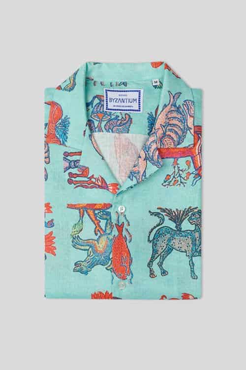 Men's ravena linen shirt turquoise - miniatura 4