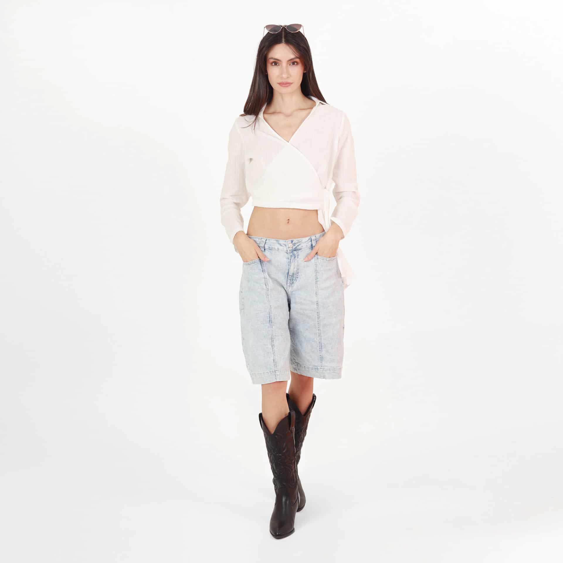 Blusa Cuello V Manga Larga con Lazo - miniatura 3