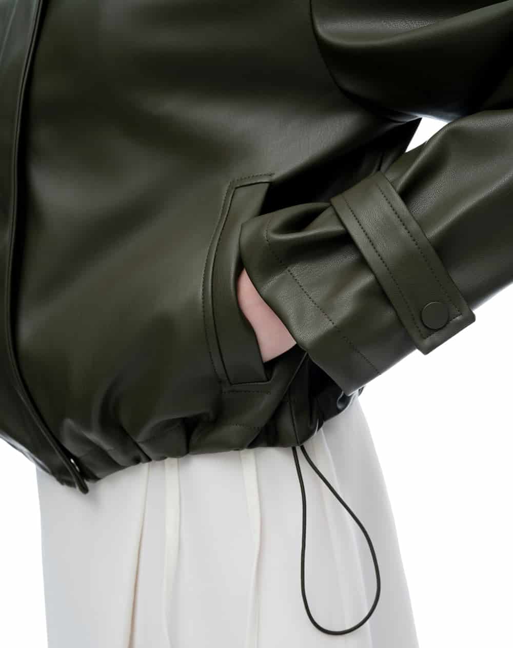 Chaqueta regular tipo cuero verde mujer - miniatura 6