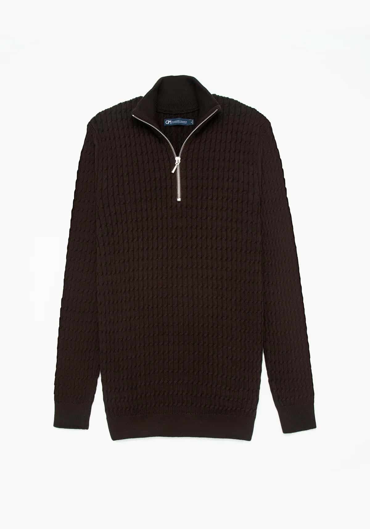Saco Trenzado Half Zip Algodón Chocolate - miniatura 1