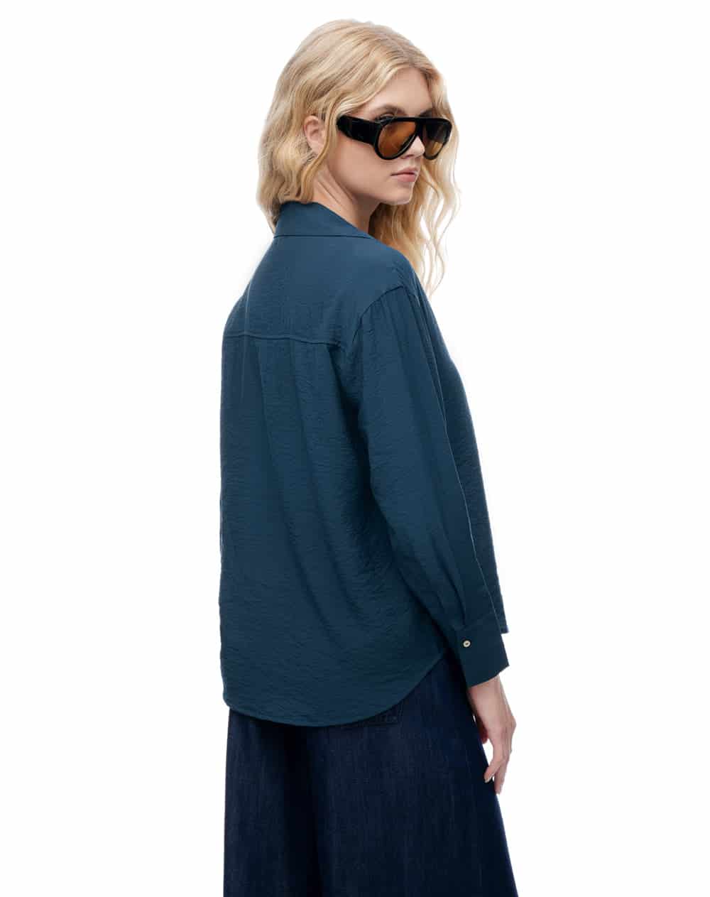 Camisa regular manga larga azul mujer - miniatura 2